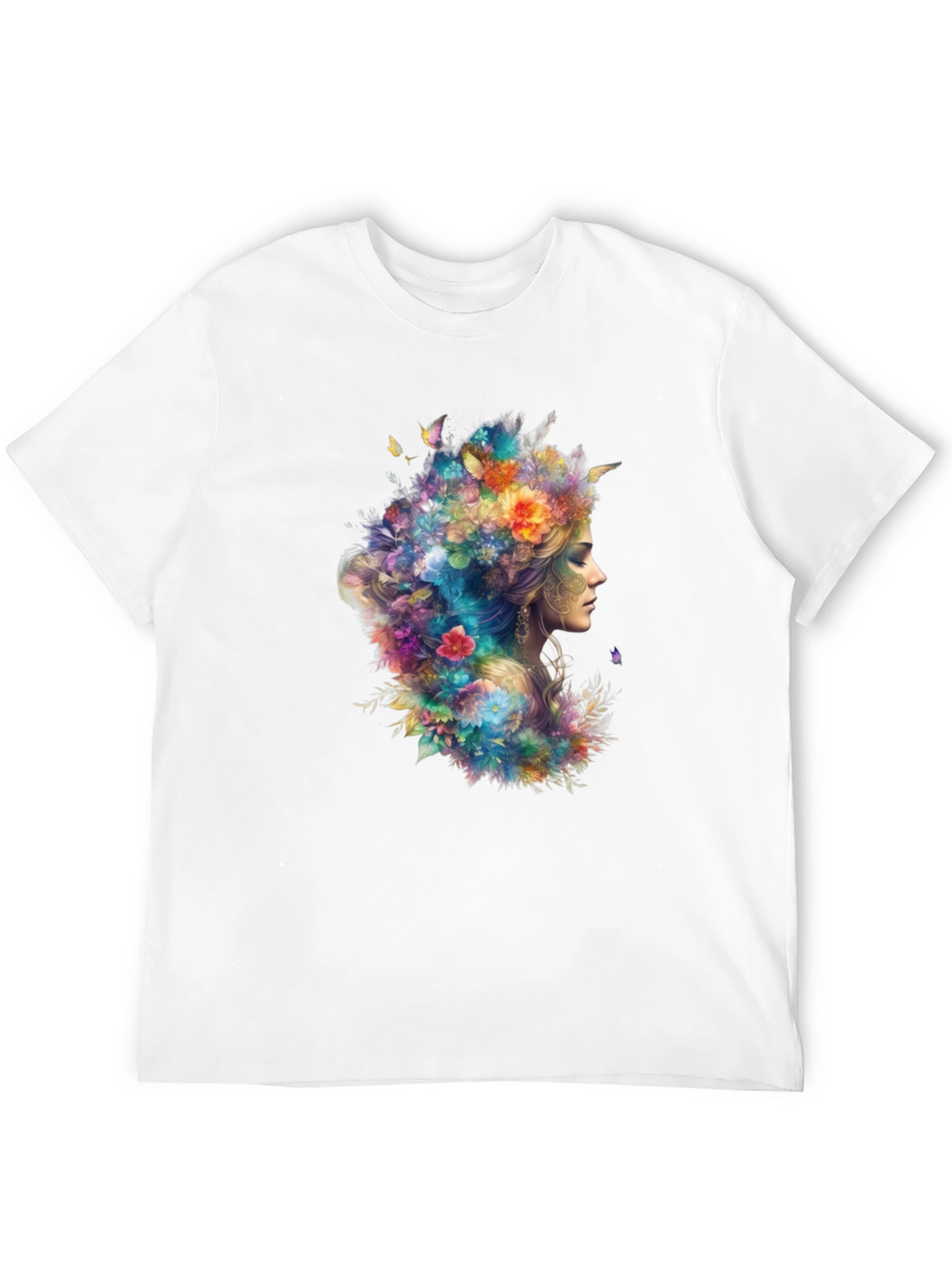 Floral Goddess Graphic Tee - Black Cotton T-Shirt