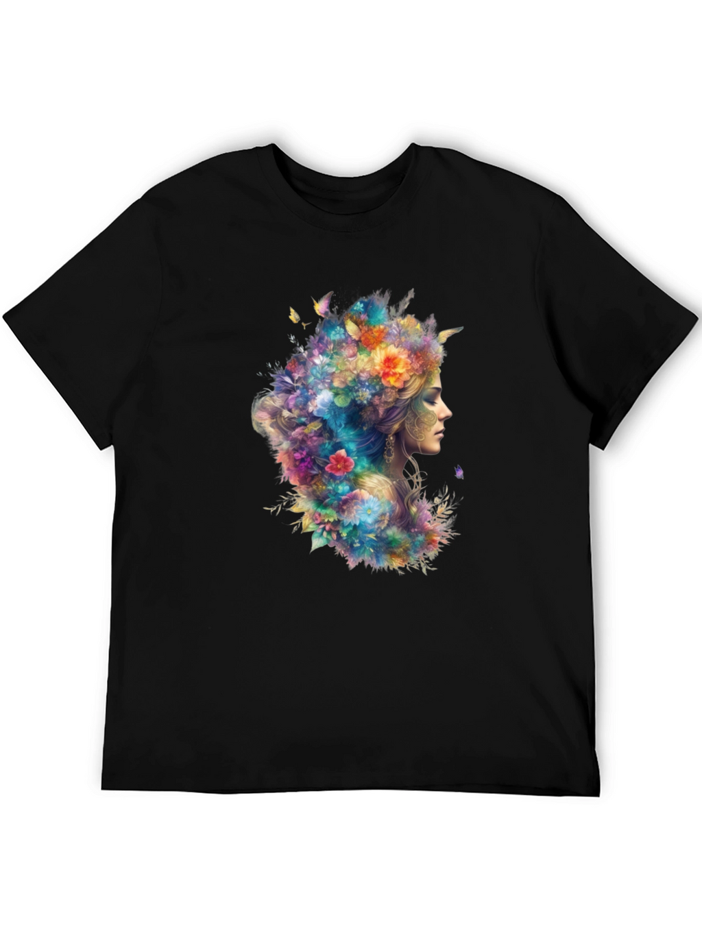 Floral Goddess Graphic Tee - Black Cotton T-Shirt