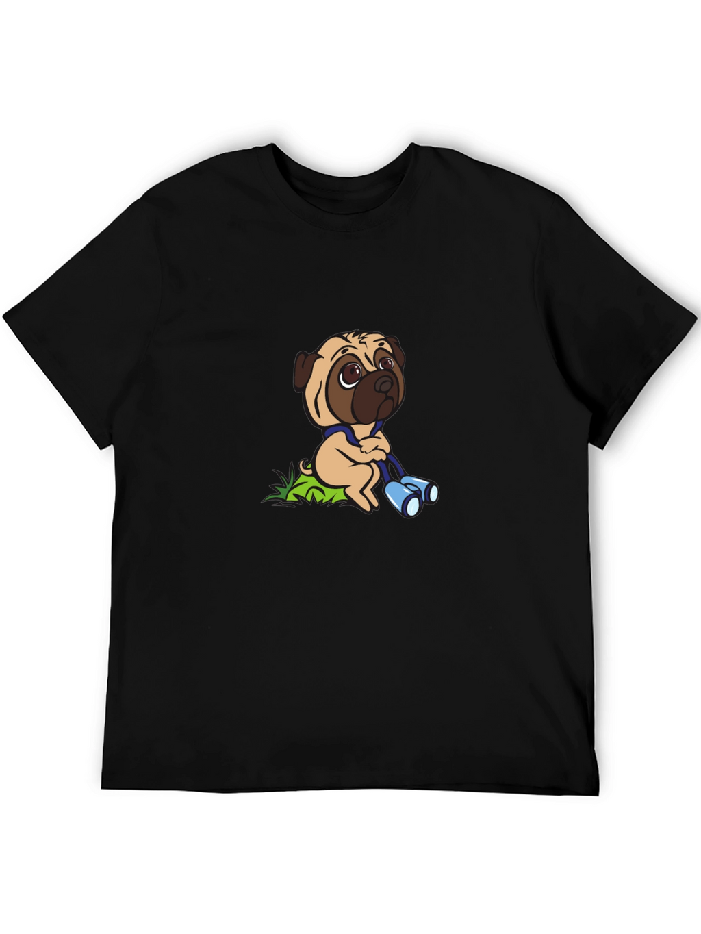Pug with Binoculars Graphic Tee - Black