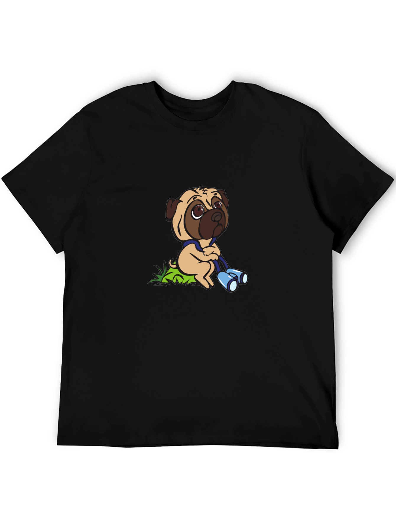 Pug with Binoculars Graphic Tee - Black