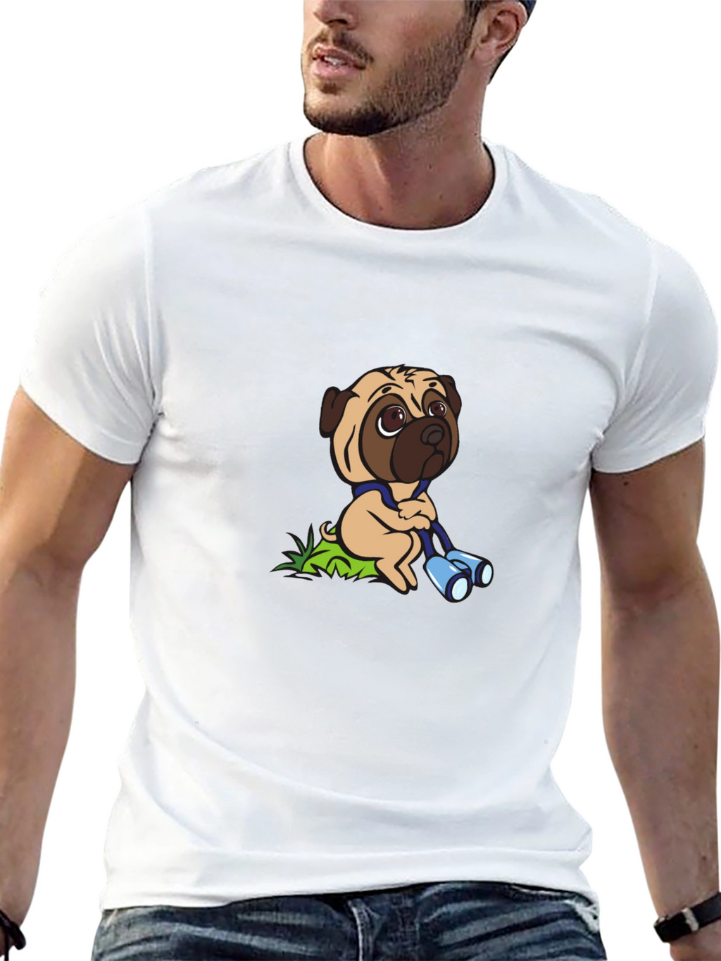 Pug with Binoculars Graphic Tee - Black