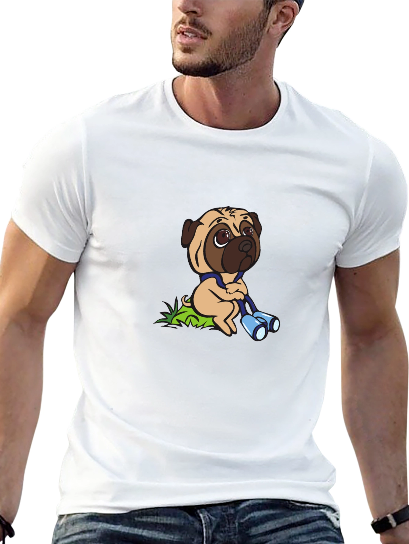 Pug with Binoculars Graphic Tee - Black