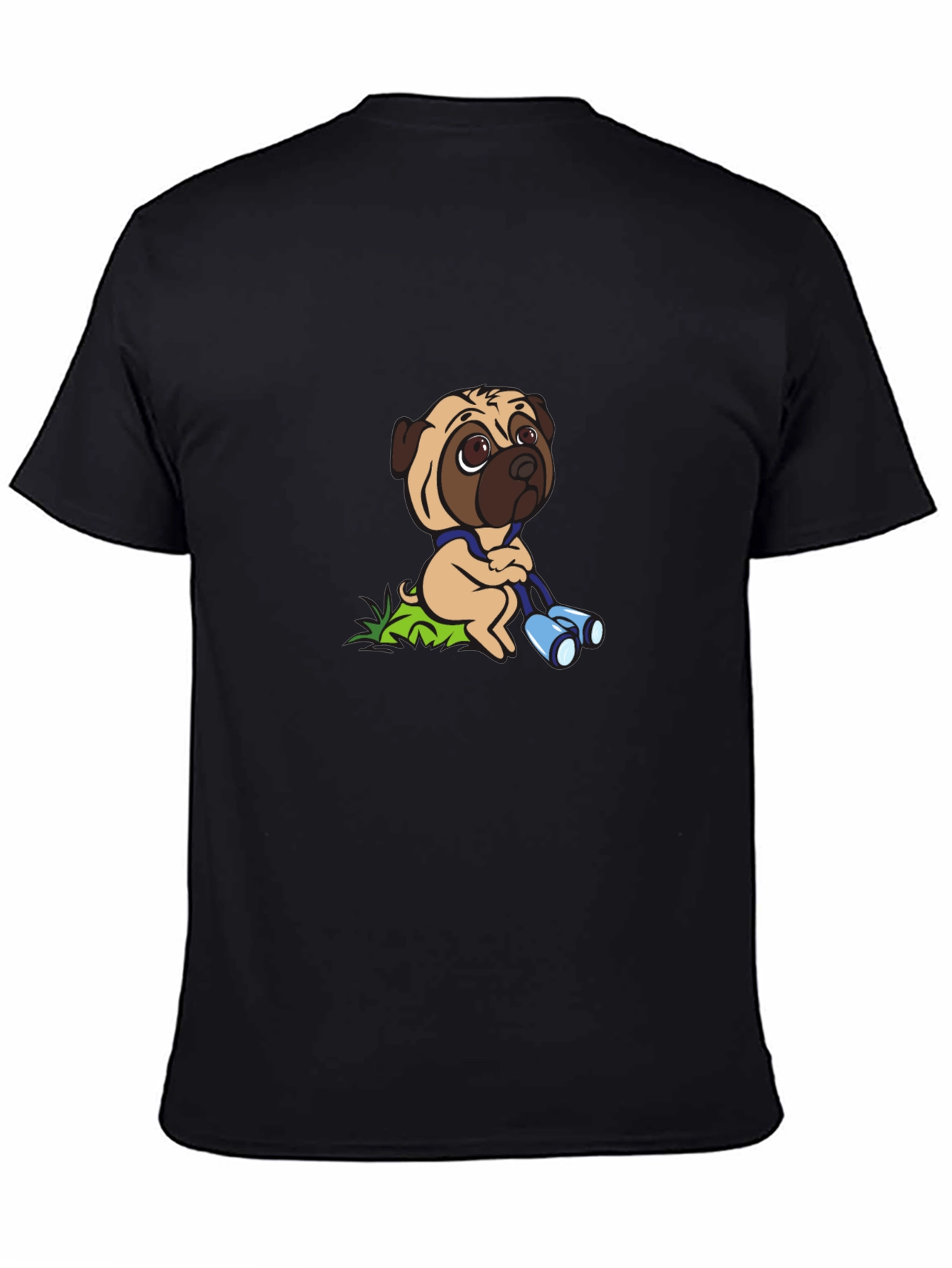 Pug with Binoculars Graphic Tee - Black