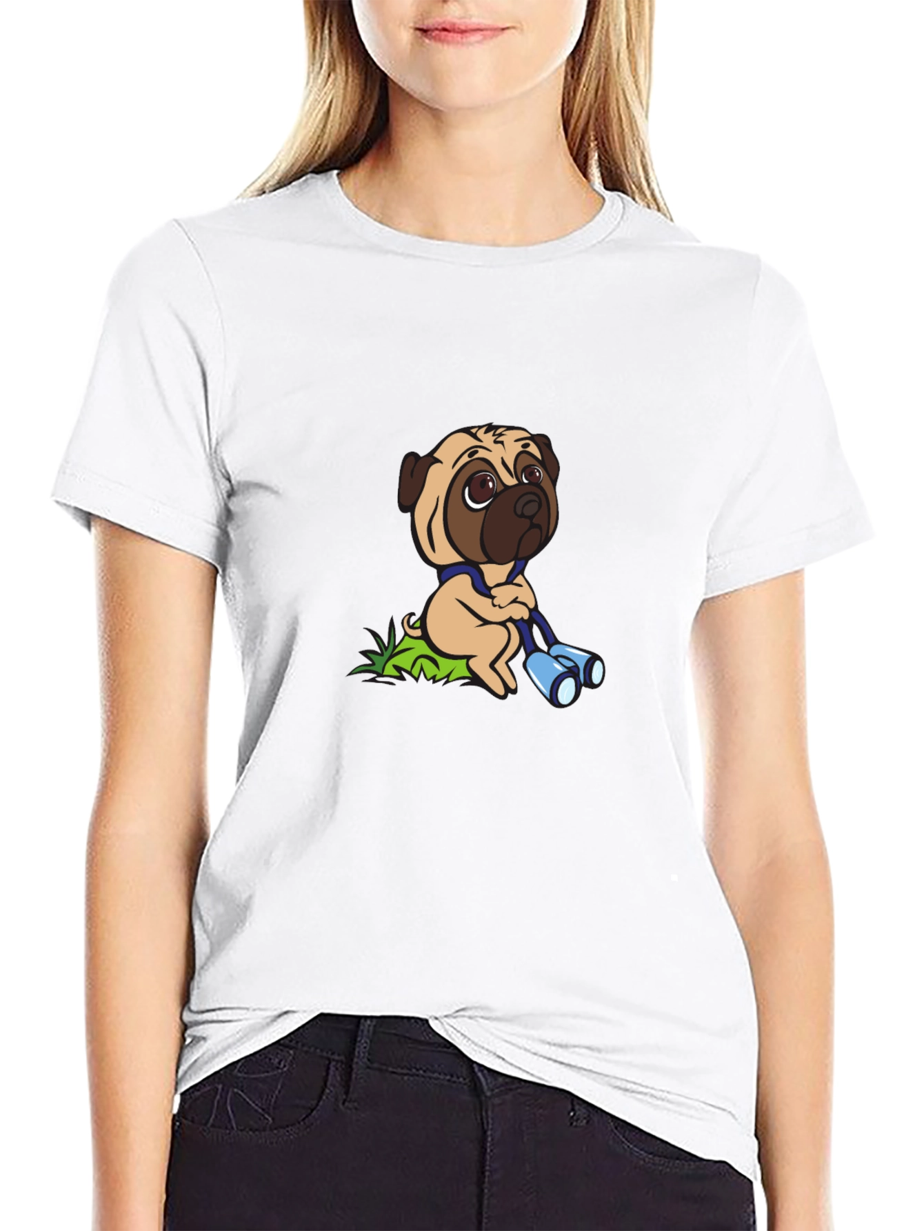 Pug with Binoculars Graphic Tee - Black