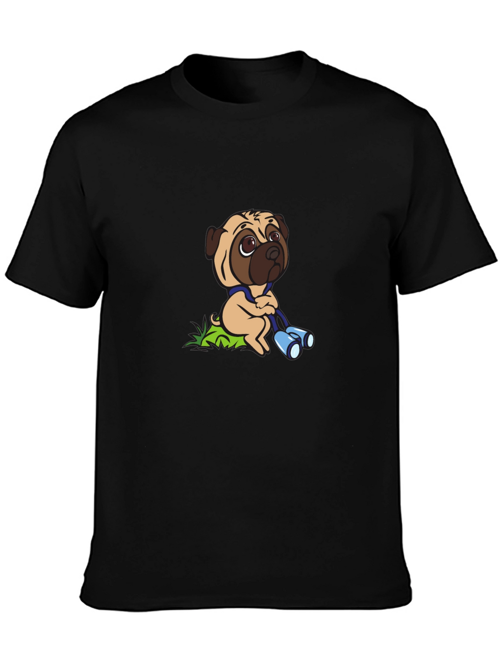 Pug with Binoculars Graphic Tee - Black