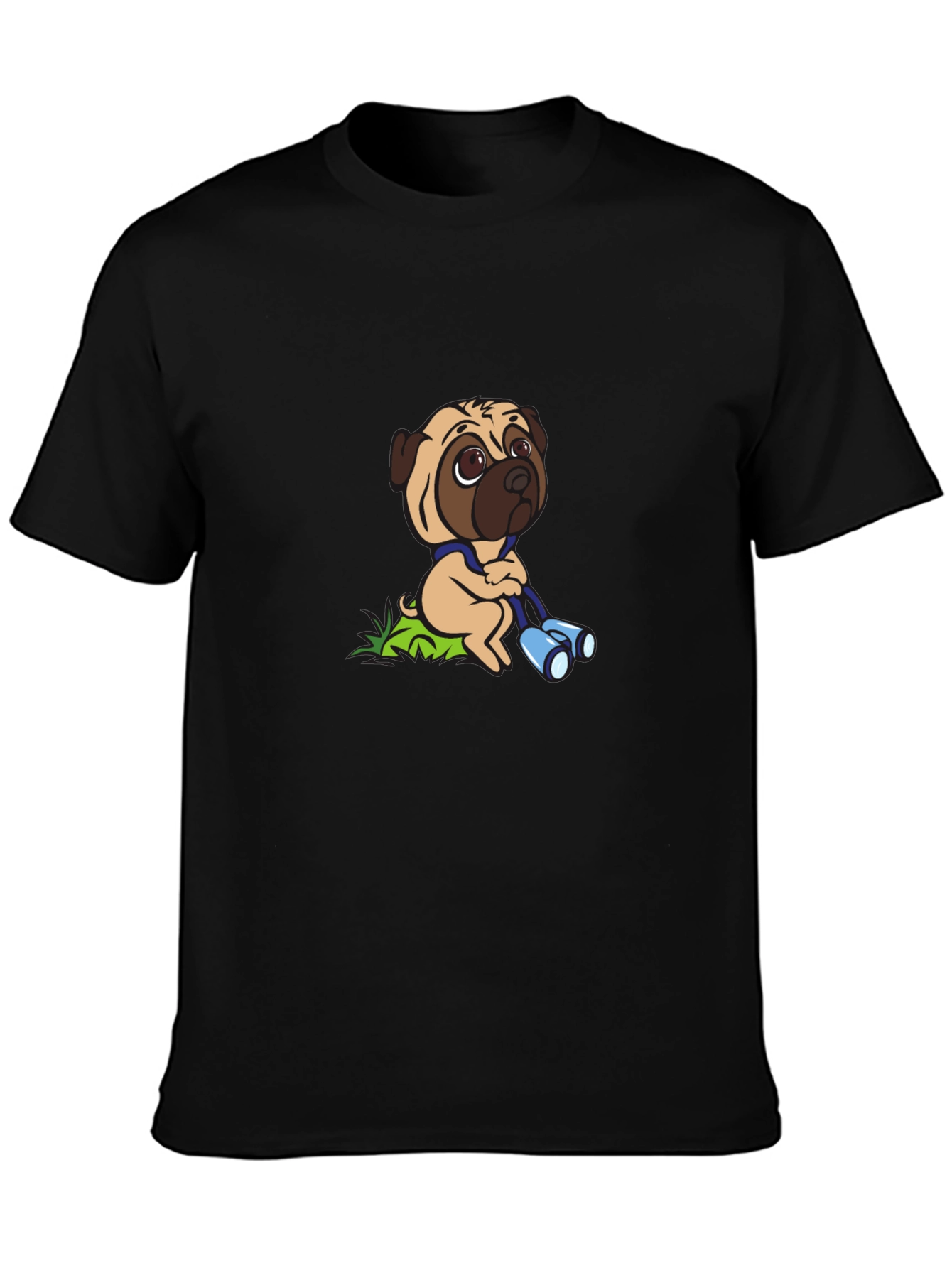 Pug with Binoculars Graphic Tee - Black