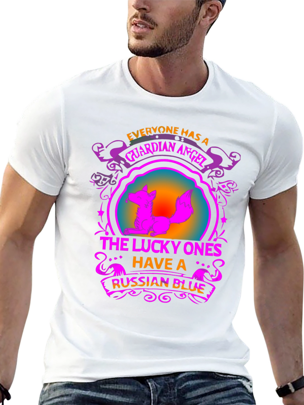 Guardian Angel Russian Blue Cat T-Shirt