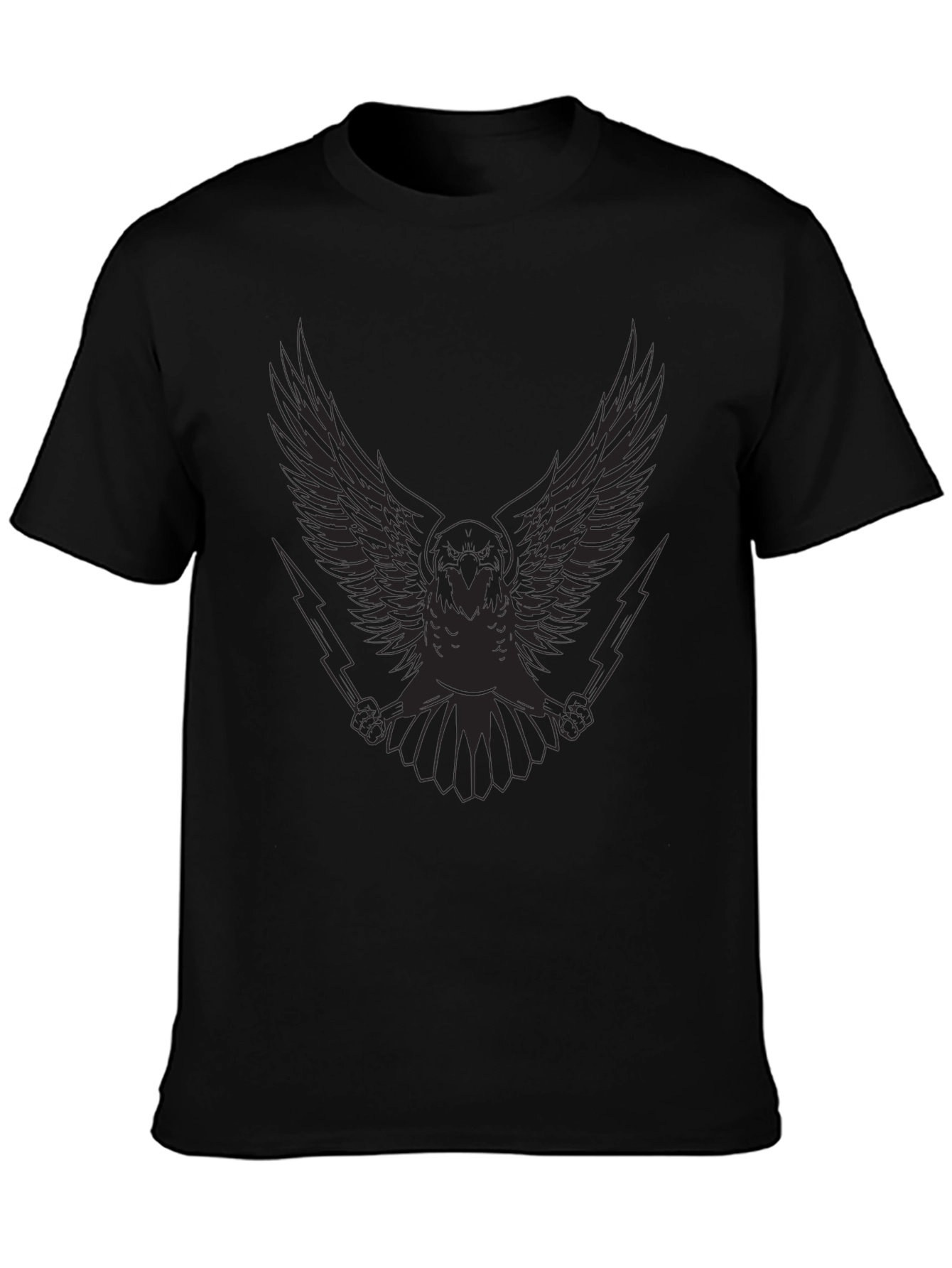 Mens Black Graphic Tee - Winged Owl & Lightning
