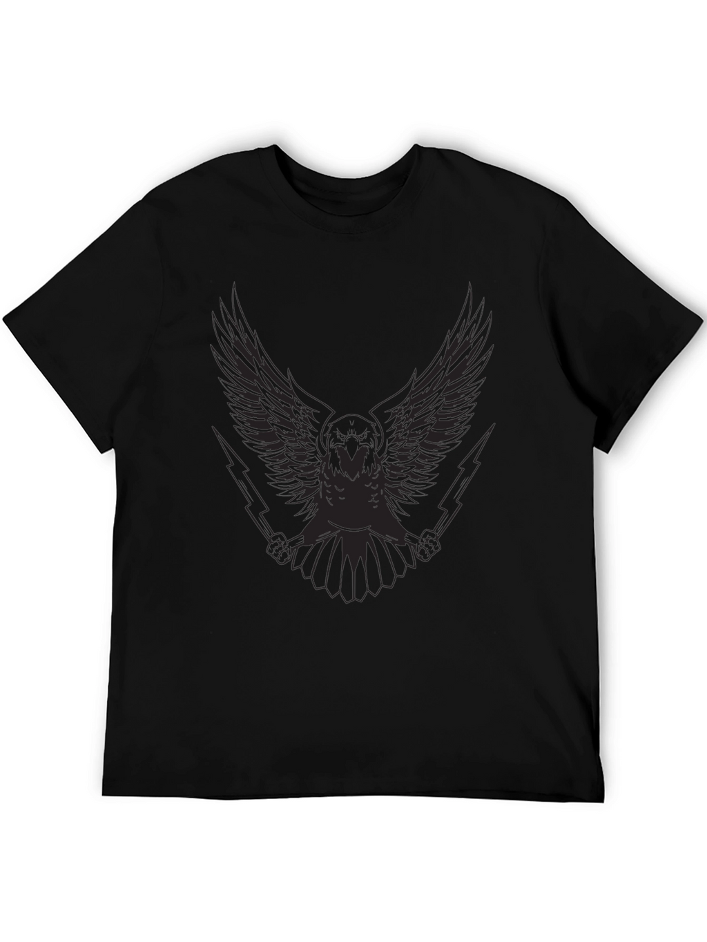 Mens Black Graphic Tee - Winged Owl & Lightning