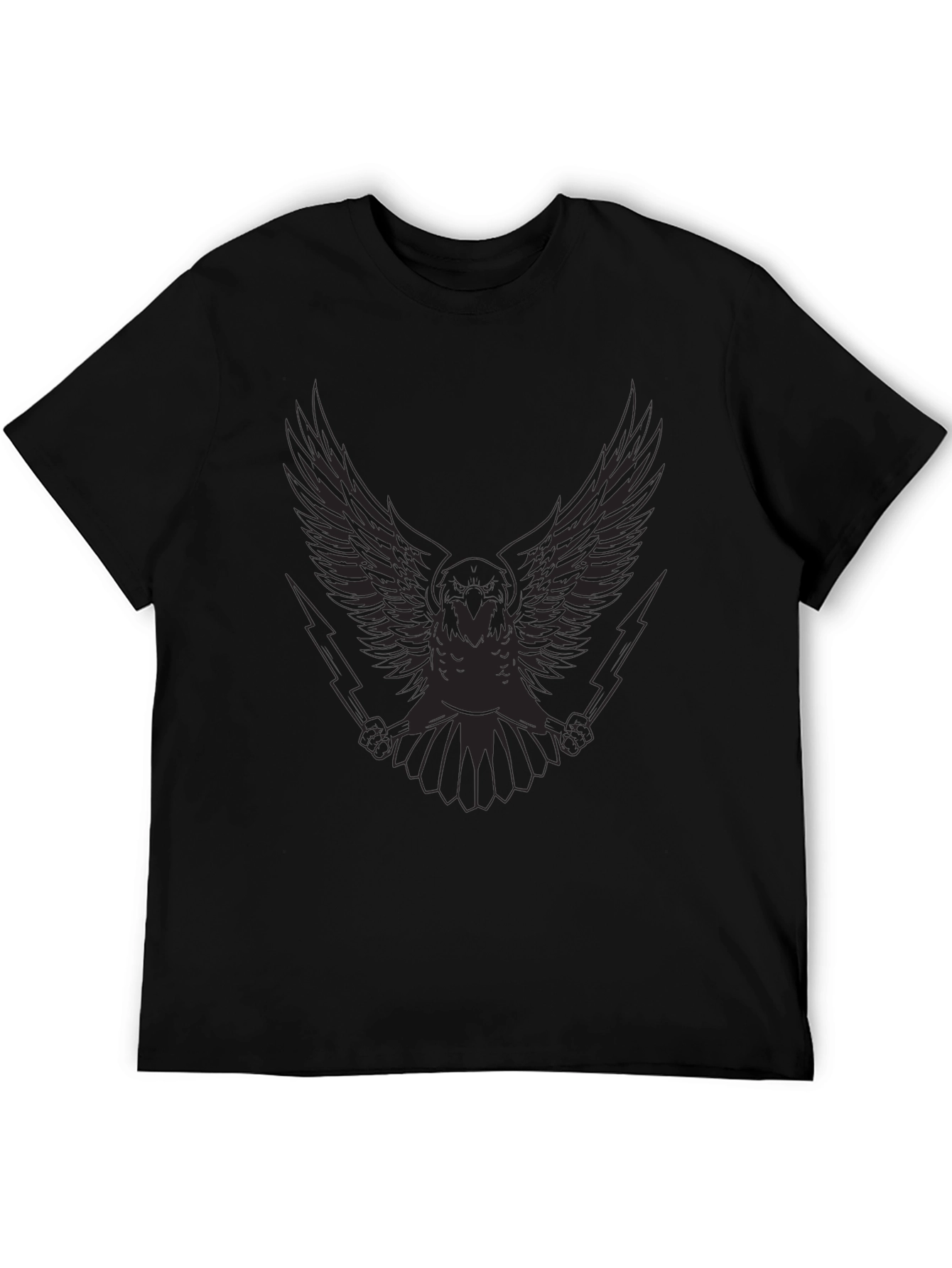 Mens Black Graphic Tee - Winged Owl & Lightning