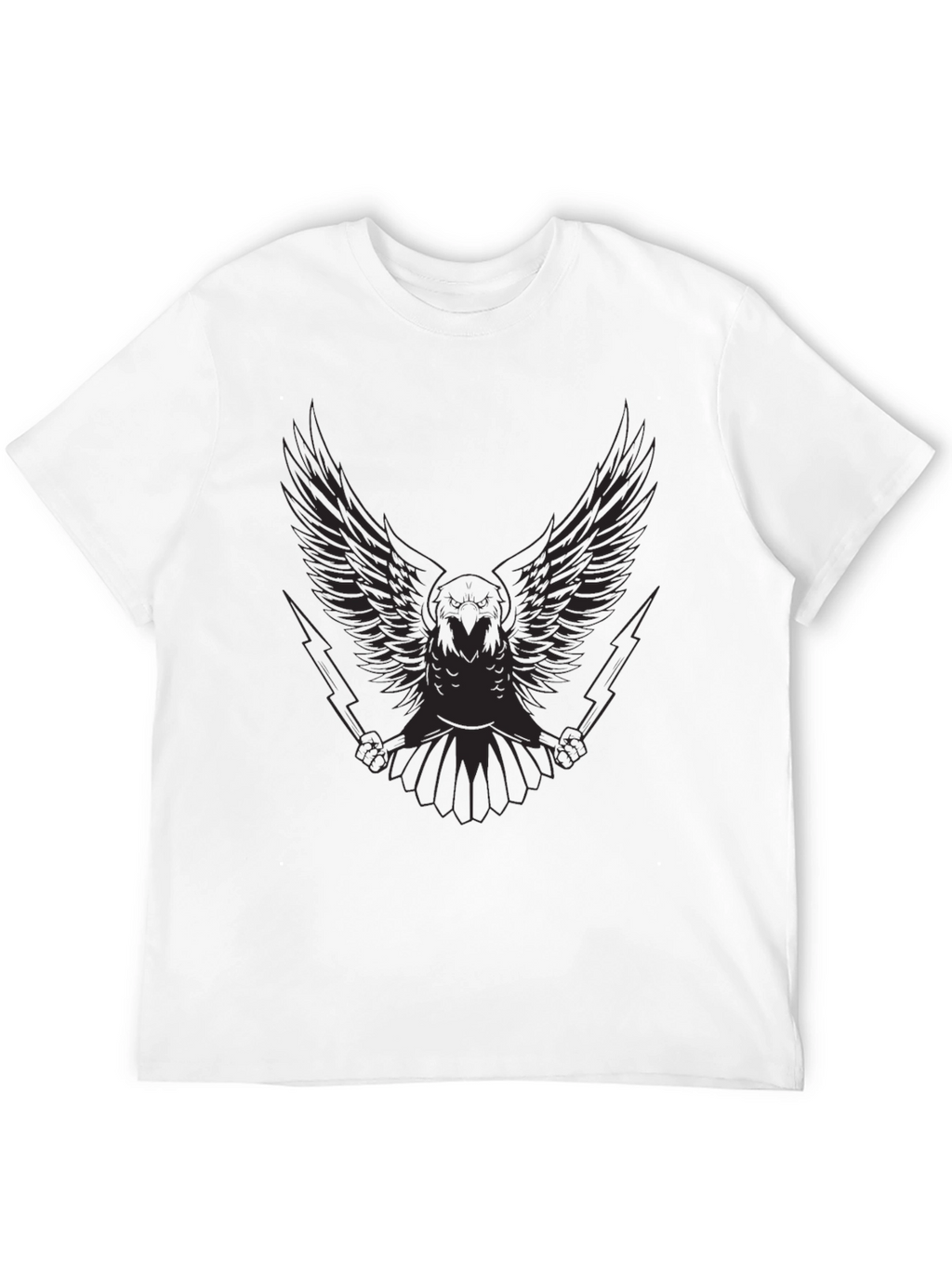 Mens Black Graphic Tee - Winged Owl & Lightning