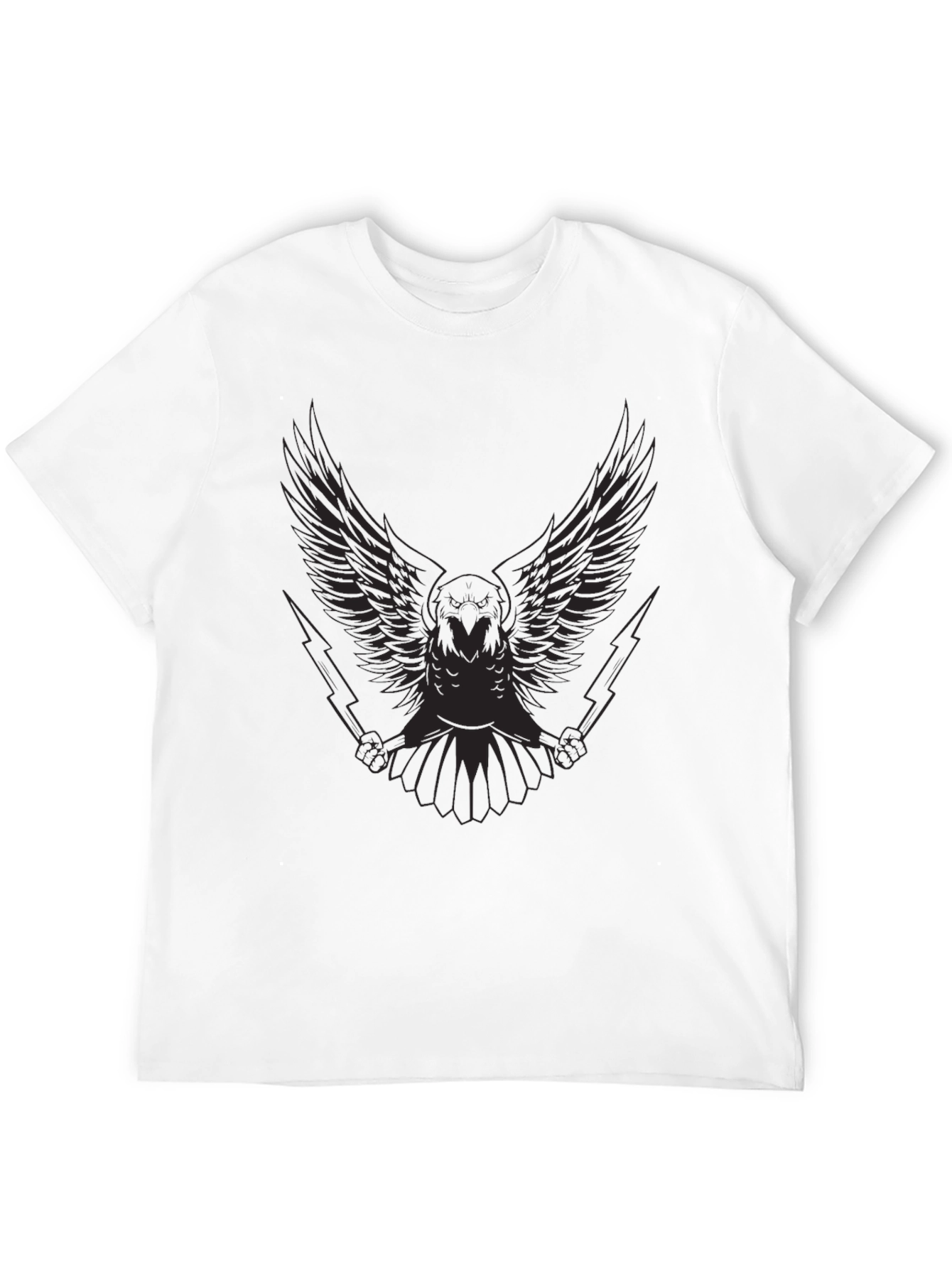 Mens Black Graphic Tee - Winged Owl & Lightning