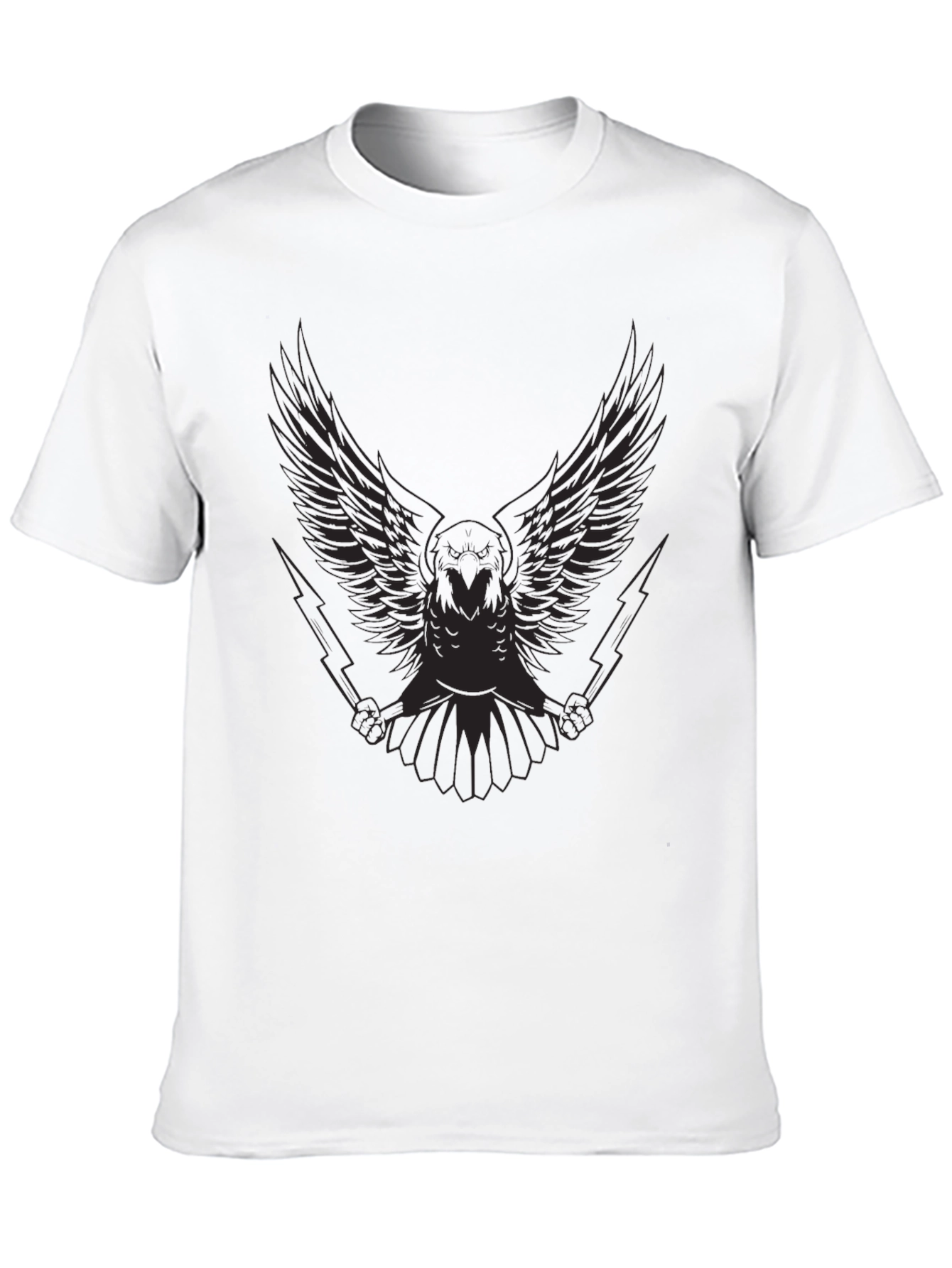 Mens Black Graphic Tee - Winged Owl & Lightning