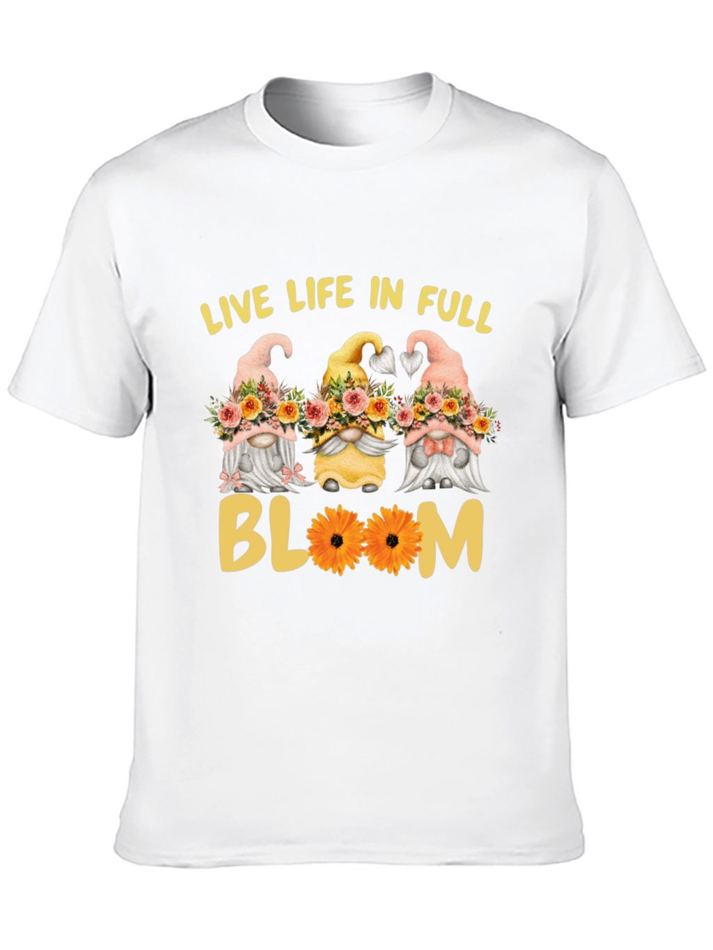Live Life in Full Bloom Gnomes Graphic Tee