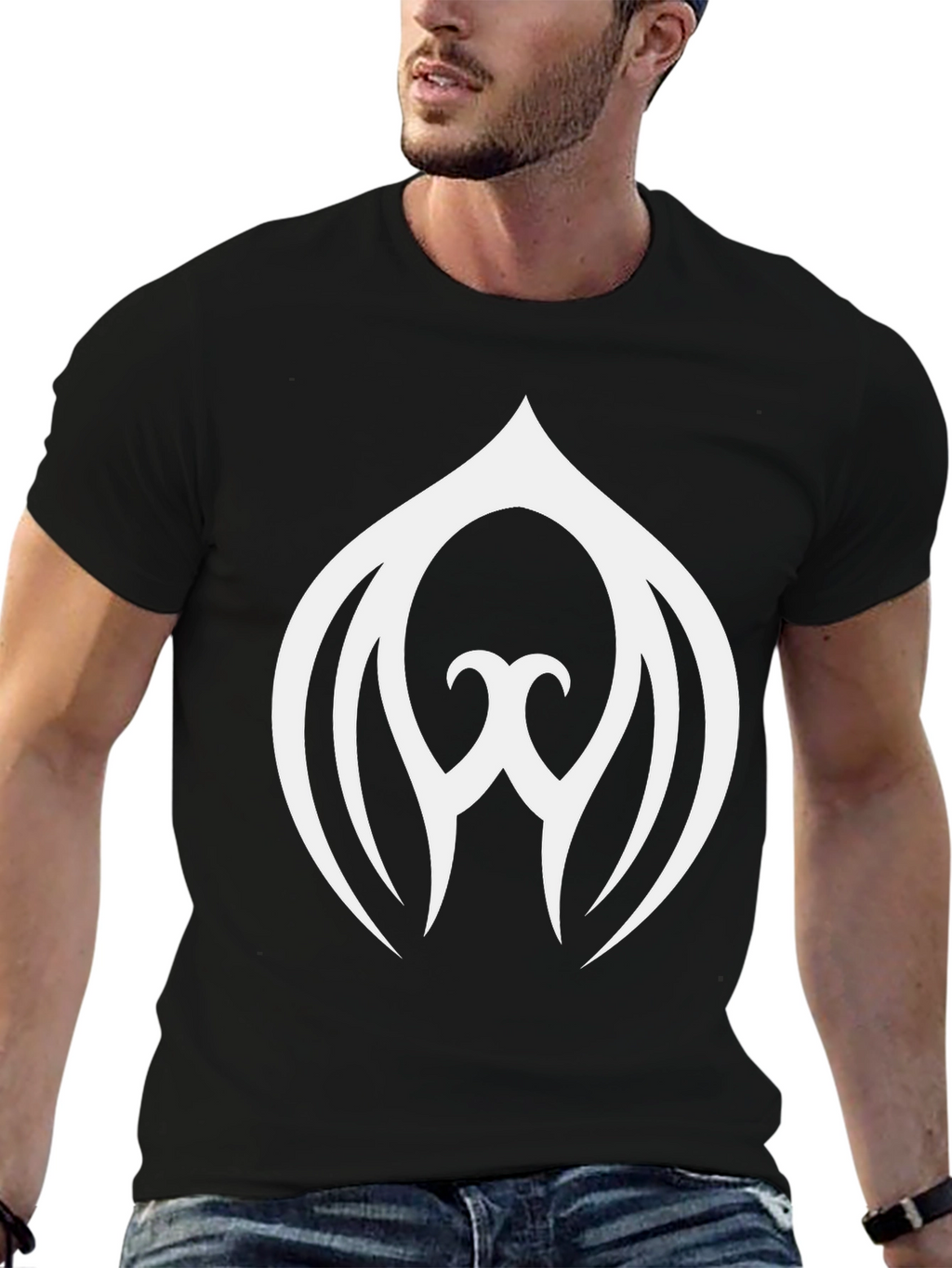 Black T-Shirt with White Abstract Design