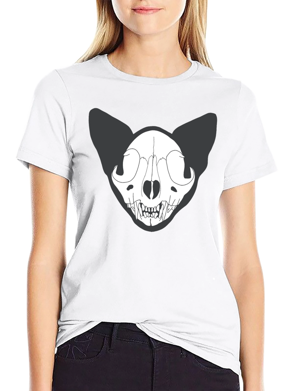 Black Cat Skull T-Shirt - Gothic Style Tee