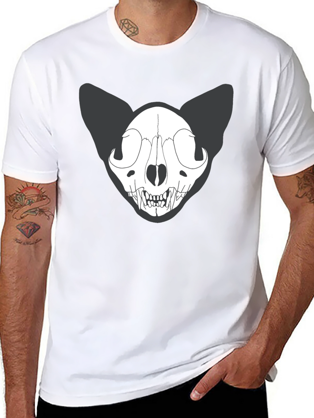 Black Cat Skull T-Shirt - Gothic Style Tee