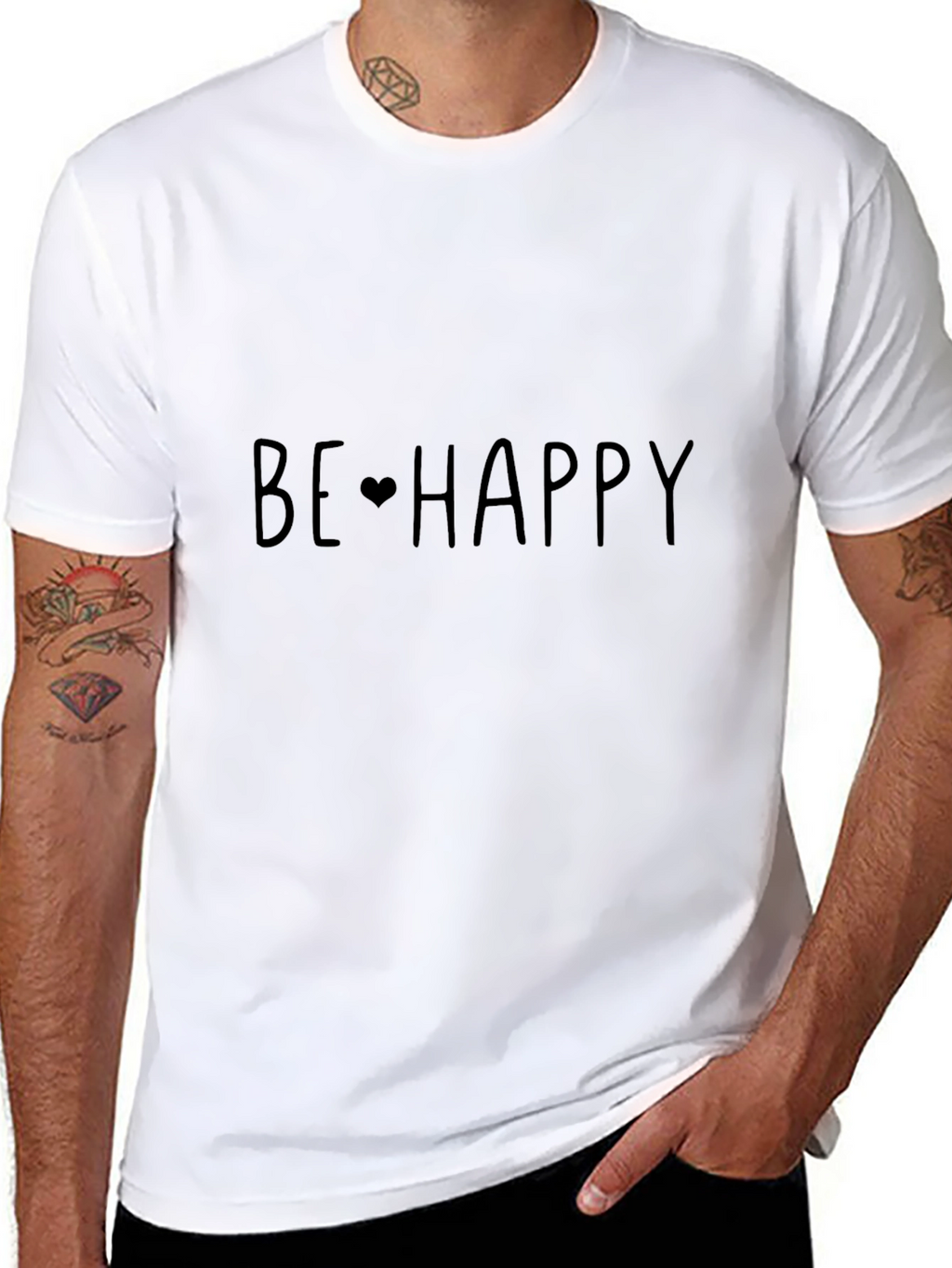 Be Happy Black Cotton Graphic Tee