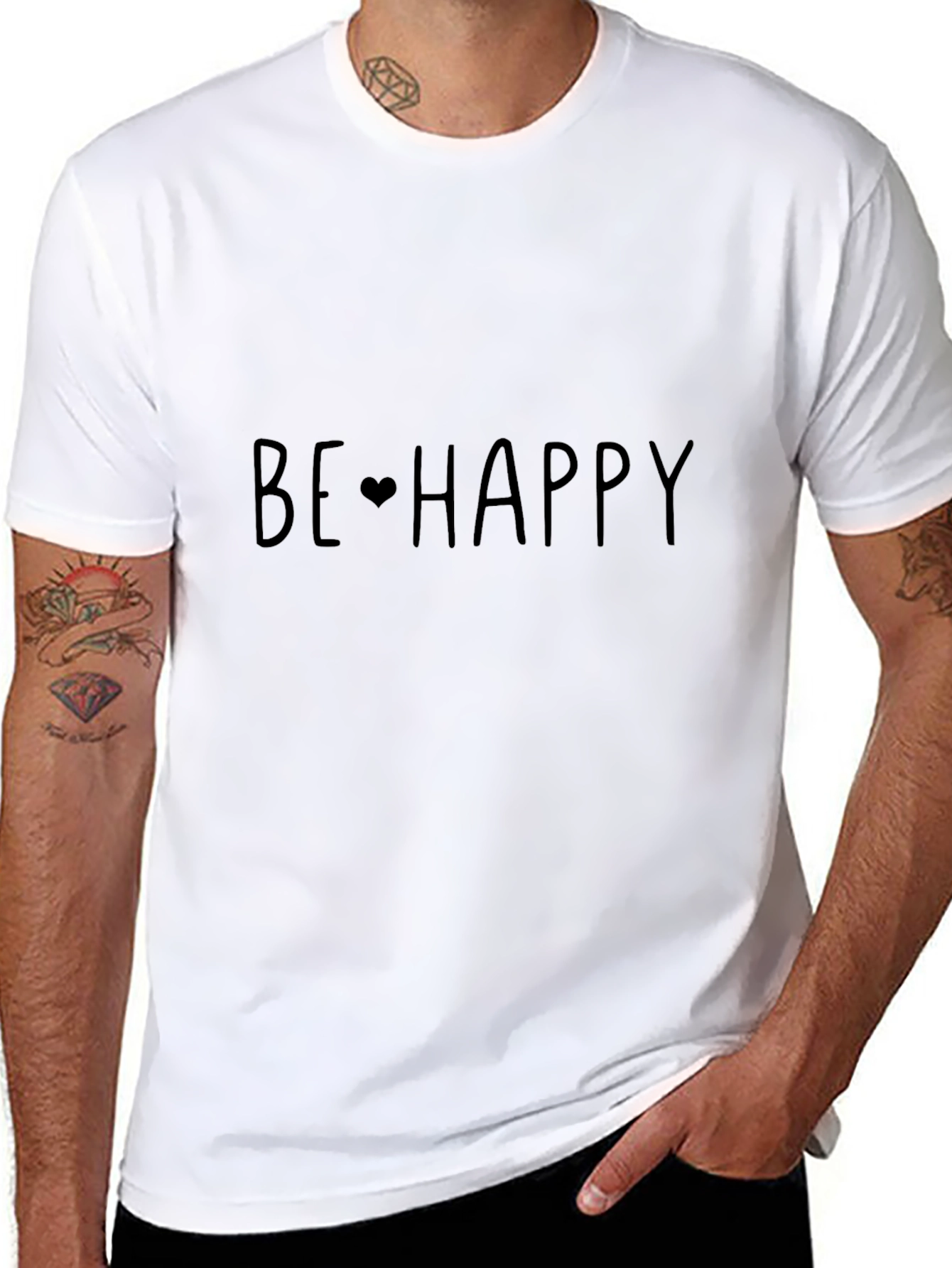 Be Happy Black Cotton Graphic Tee