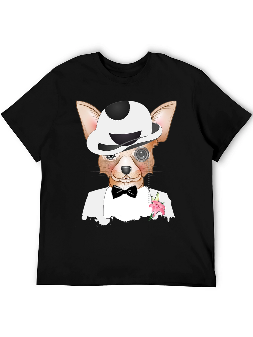 Dapper Dog T-Shirt: Chihuahua in Tuxedo & Bowler Hat