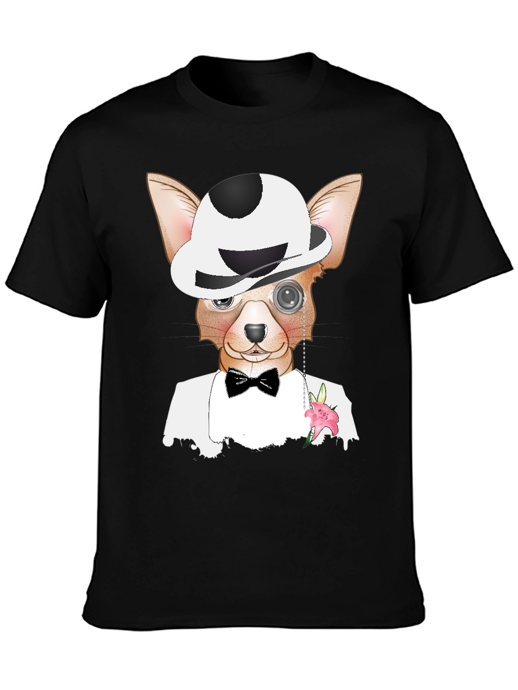 Dapper Dog T-Shirt: Chihuahua in Tuxedo & Bowler Hat
