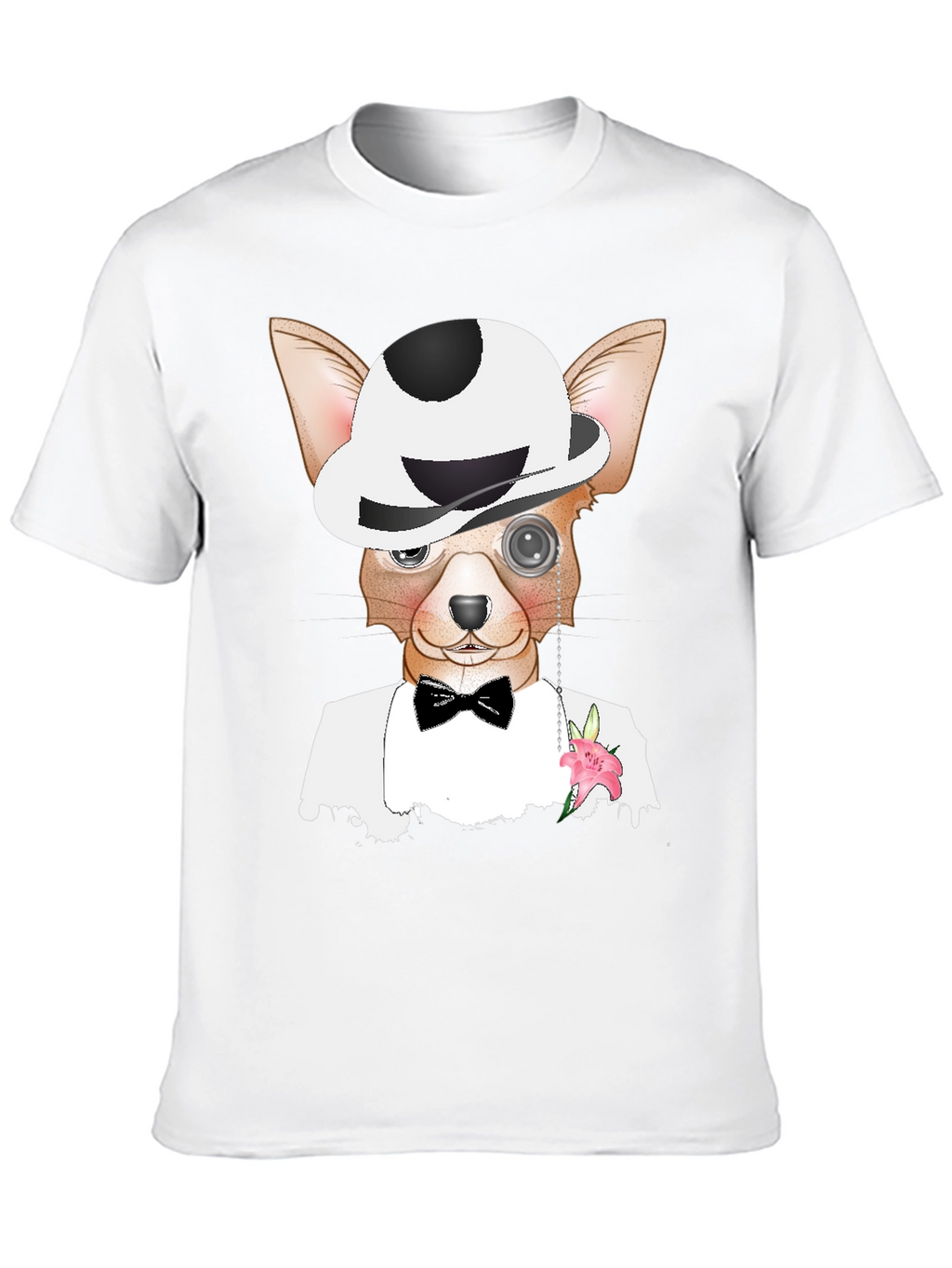 Dapper Dog T-Shirt: Chihuahua in Tuxedo & Bowler Hat