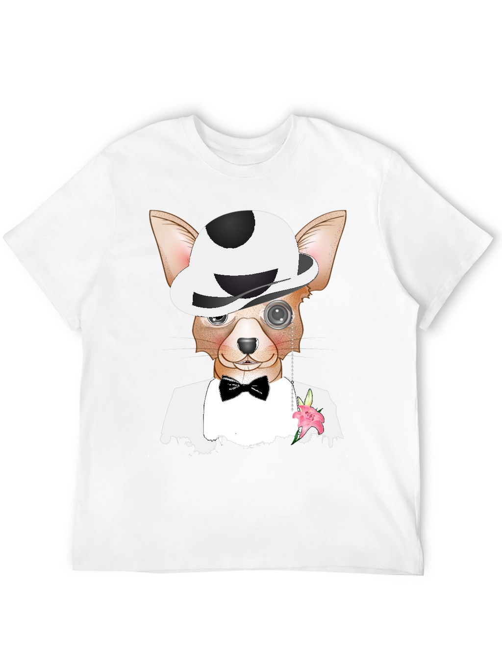 Dapper Dog T-Shirt: Chihuahua in Tuxedo & Bowler Hat