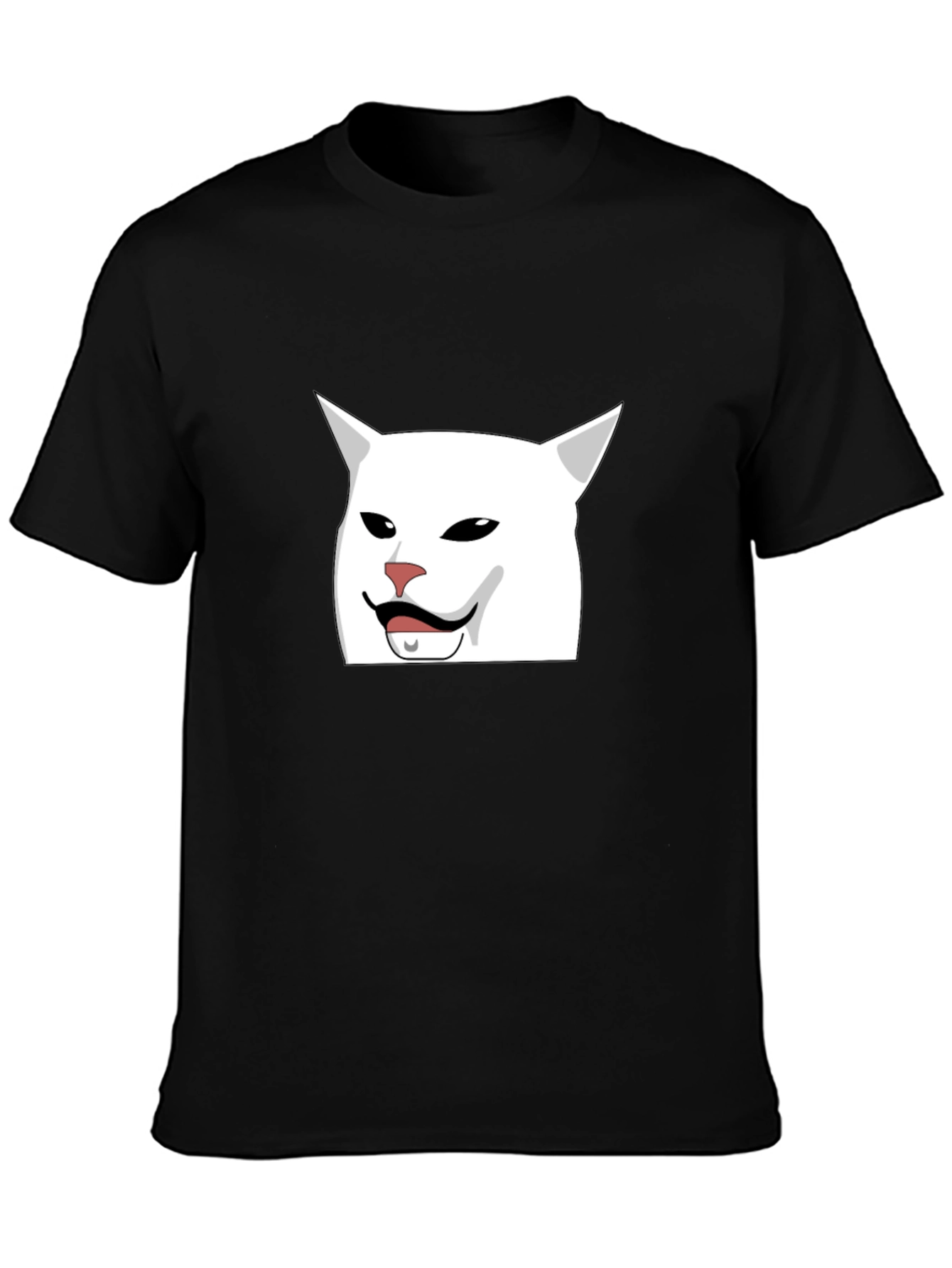 Meme Cat T-Shirt - Funny White Cat Wearing a Mustache Tee