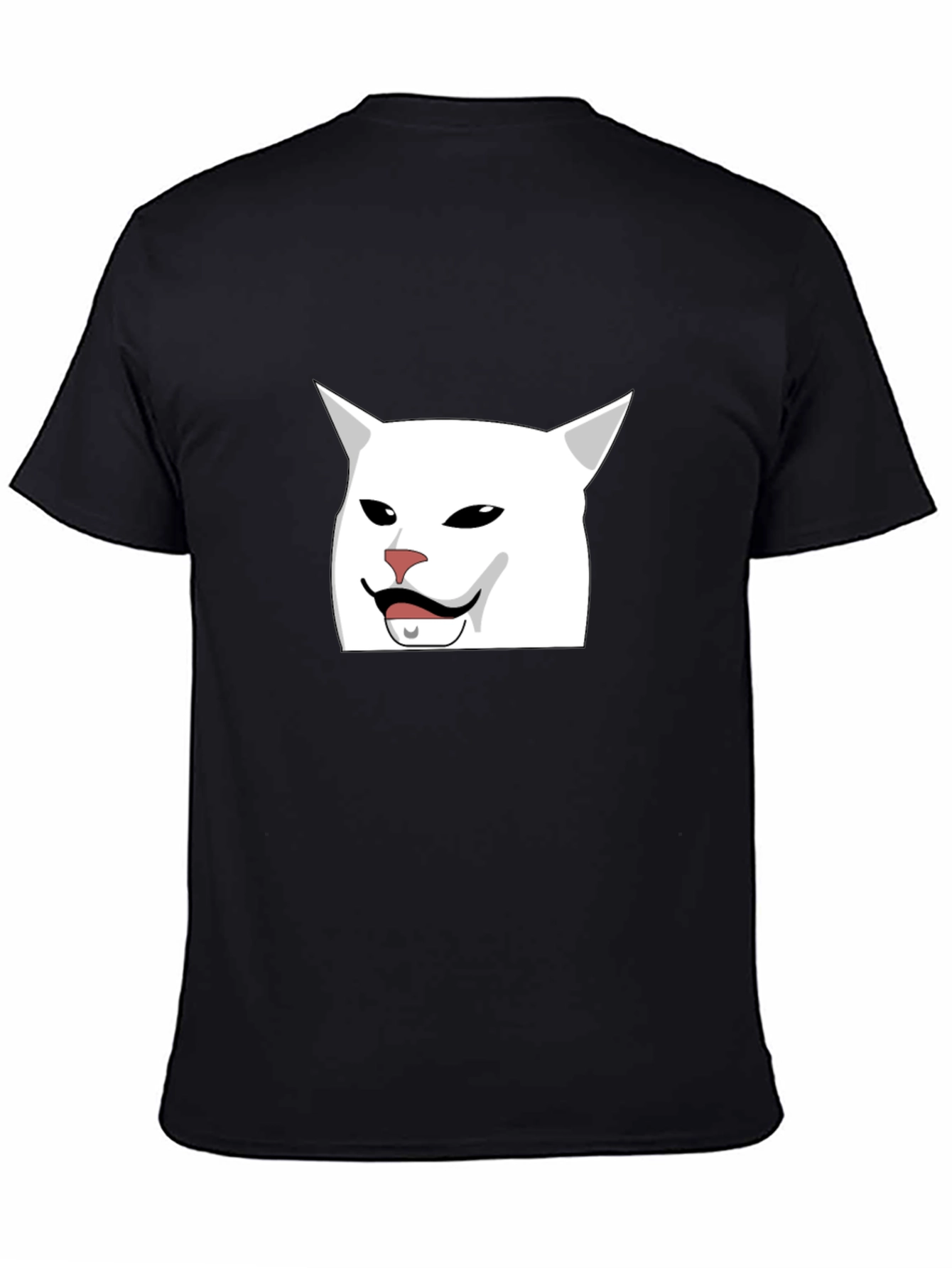 Meme Cat T-Shirt - Funny White Cat Wearing a Mustache Tee