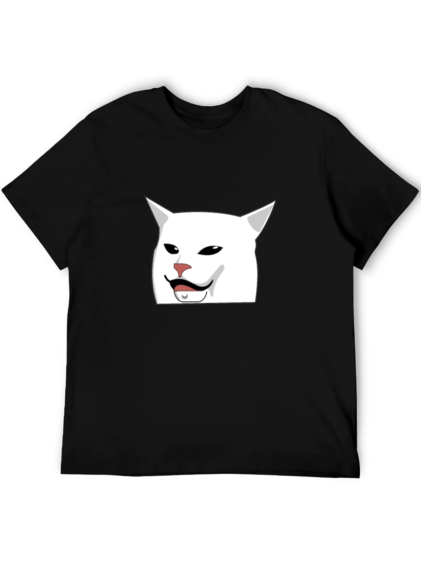 Meme Cat T-Shirt - Funny White Cat Wearing a Mustache Tee