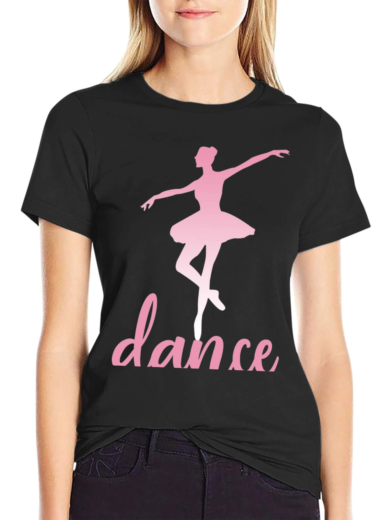 Dance Ballerina T-Shirt - Pink Design on Black