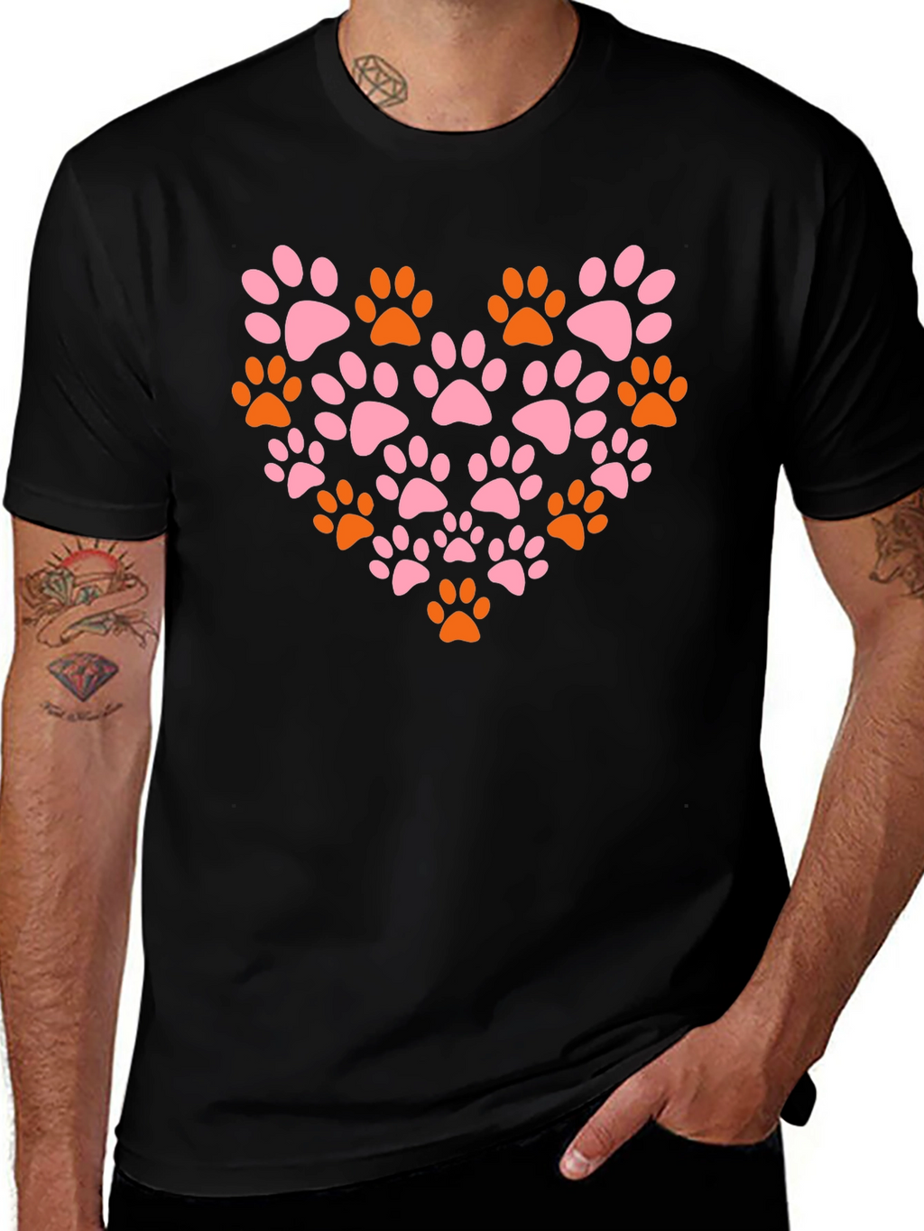 Paw Print Heart T-Shirt - Black