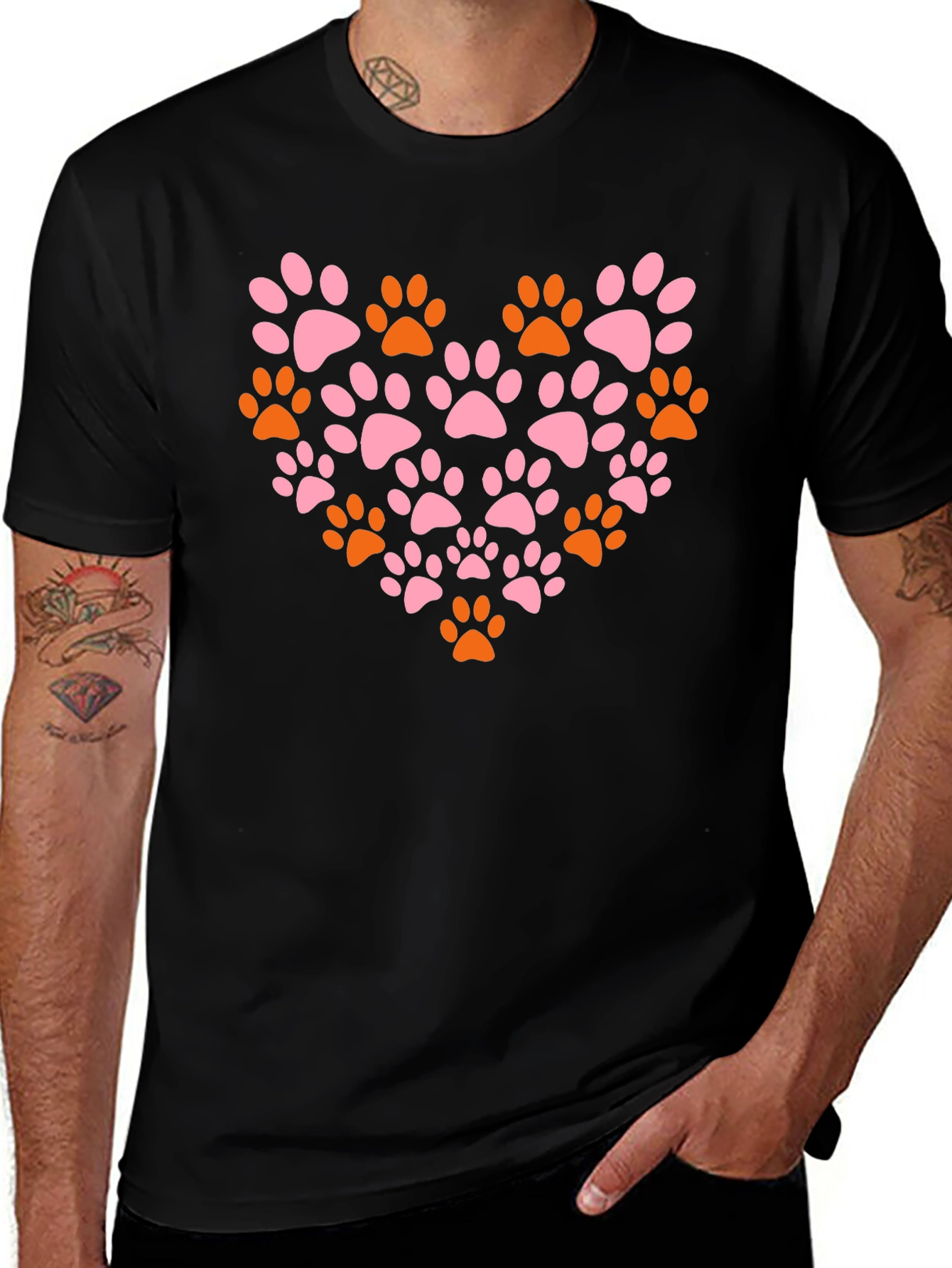 Paw Print Heart T-Shirt - Black