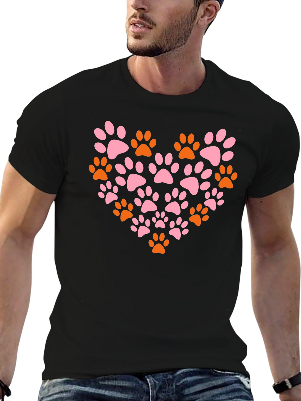 Paw Print Heart T-Shirt - Black