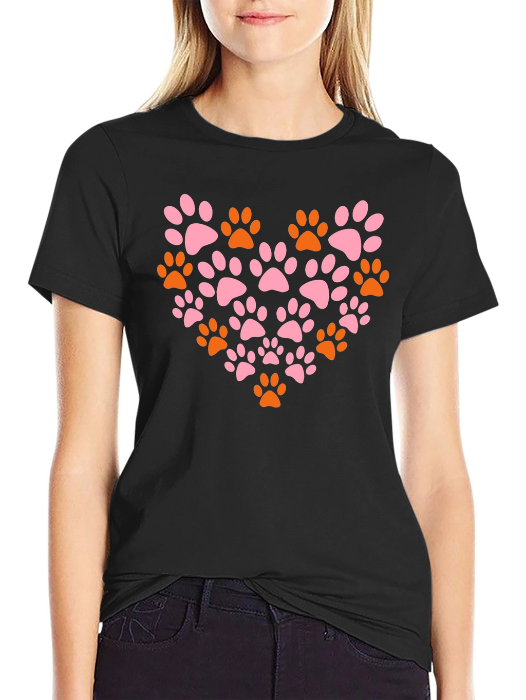 Paw Print Heart T-Shirt - Black