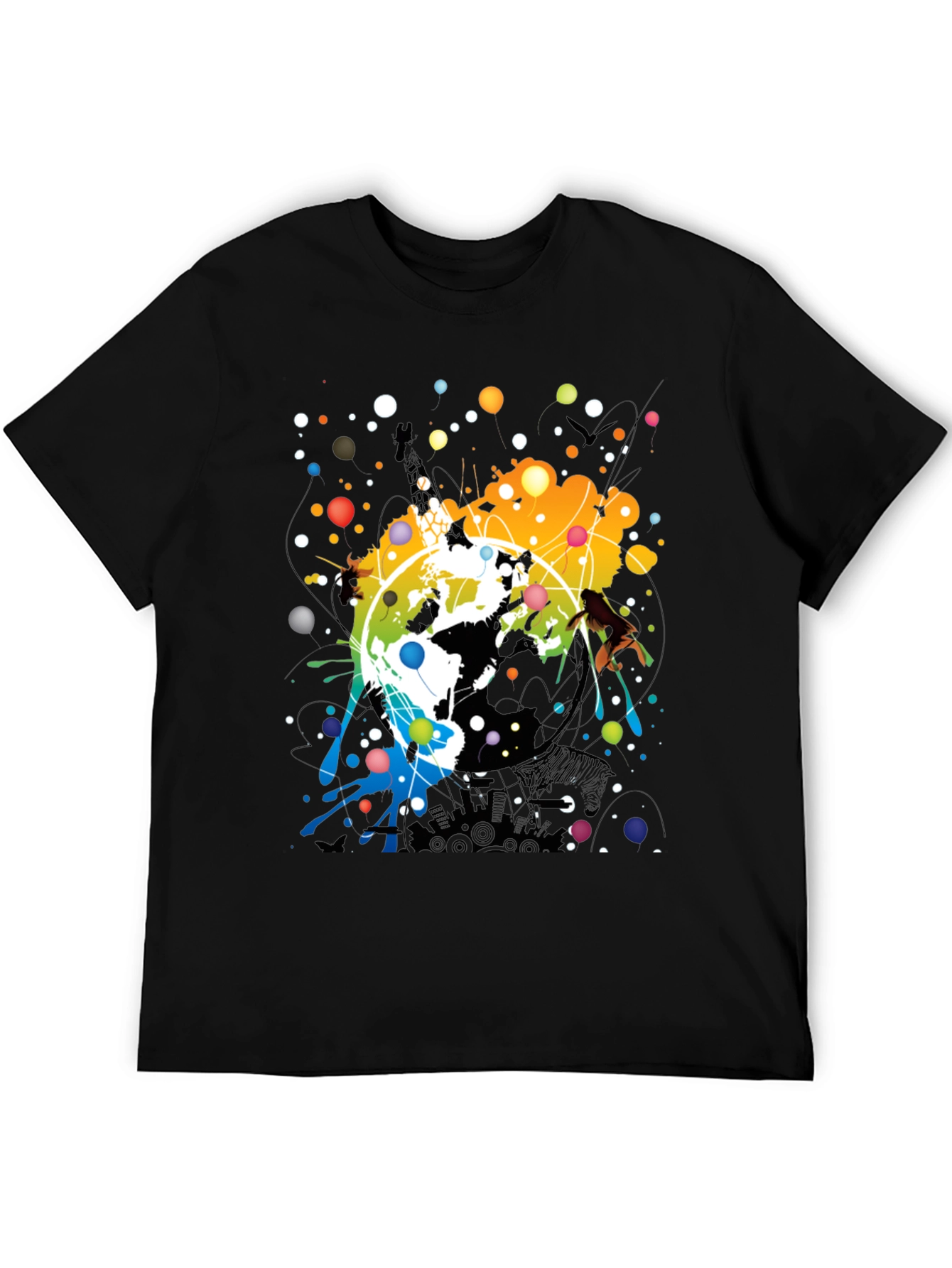Abstract Earth Graphic Mens Black T-Shirt