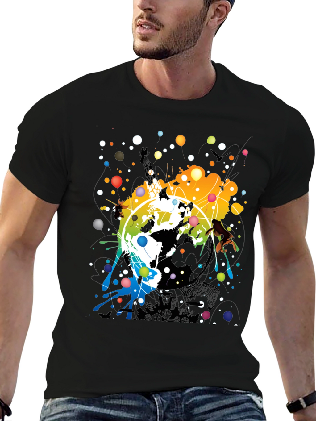 Abstract Earth Graphic Mens Black T-Shirt
