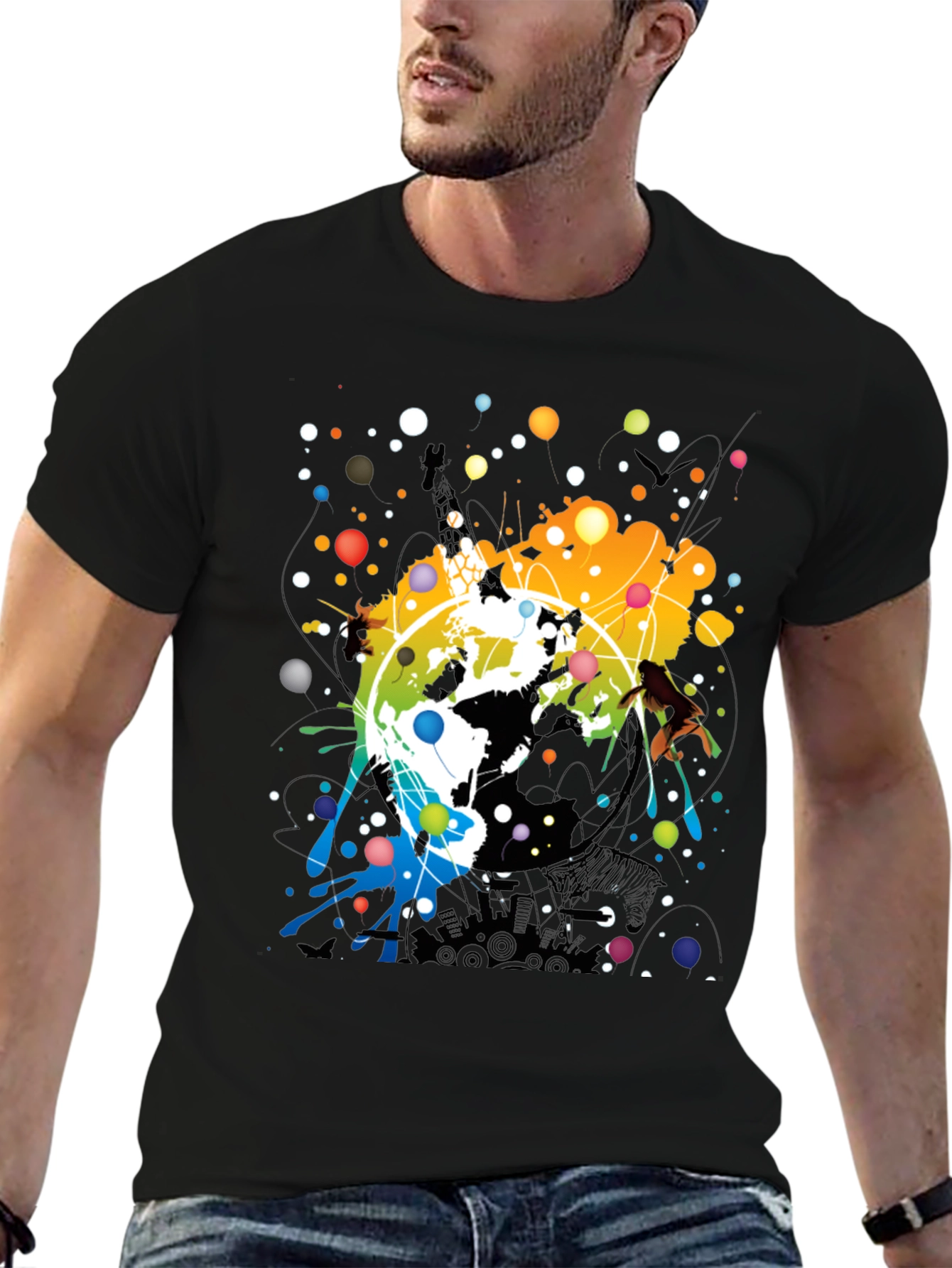 Abstract Earth Graphic Mens Black T-Shirt