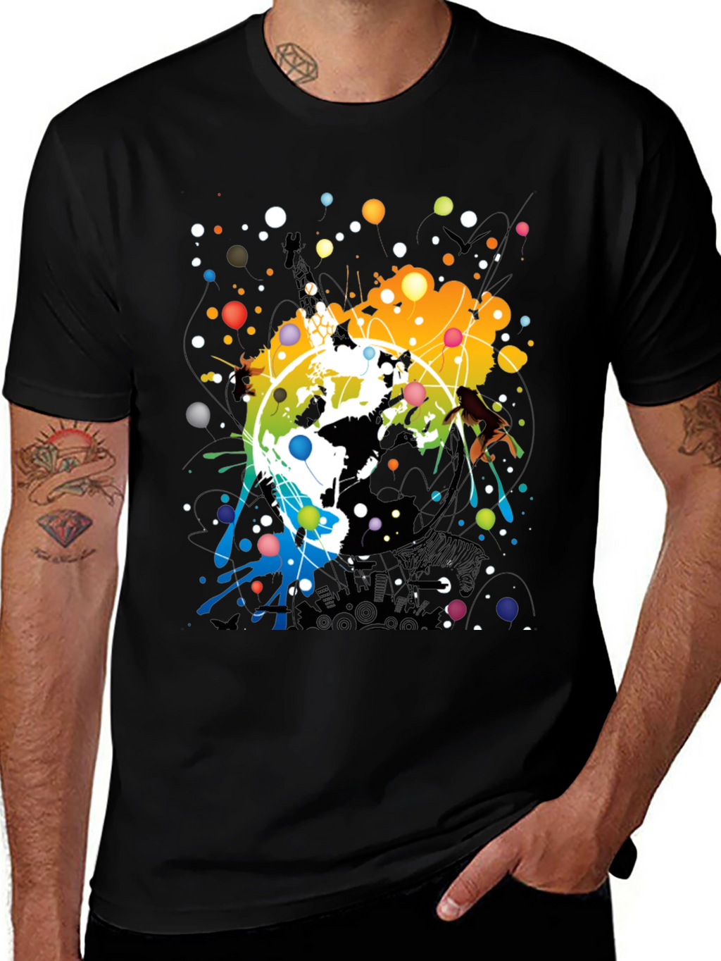 Abstract Earth Graphic Mens Black T-Shirt