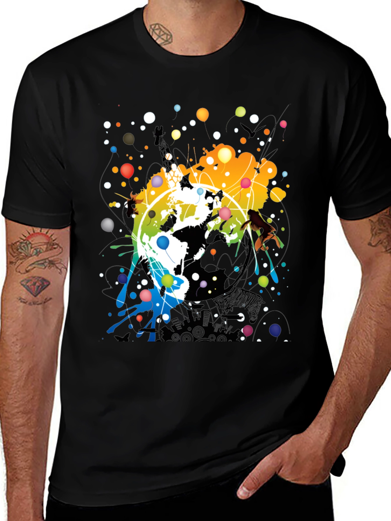 Abstract Earth Graphic Mens Black T-Shirt