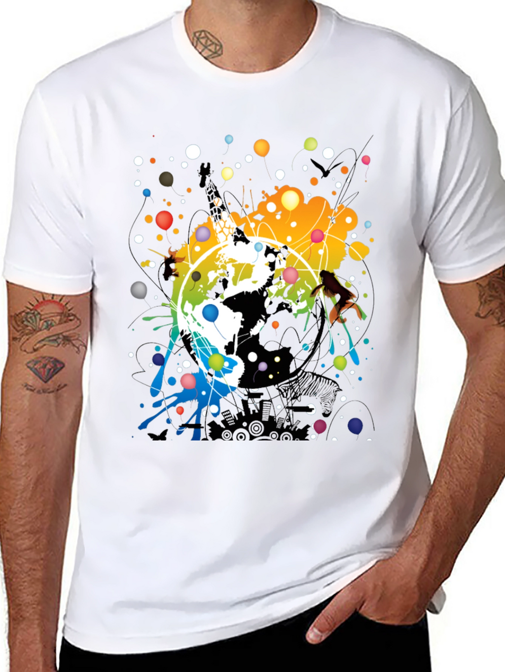 Abstract Earth Graphic Mens Black T-Shirt