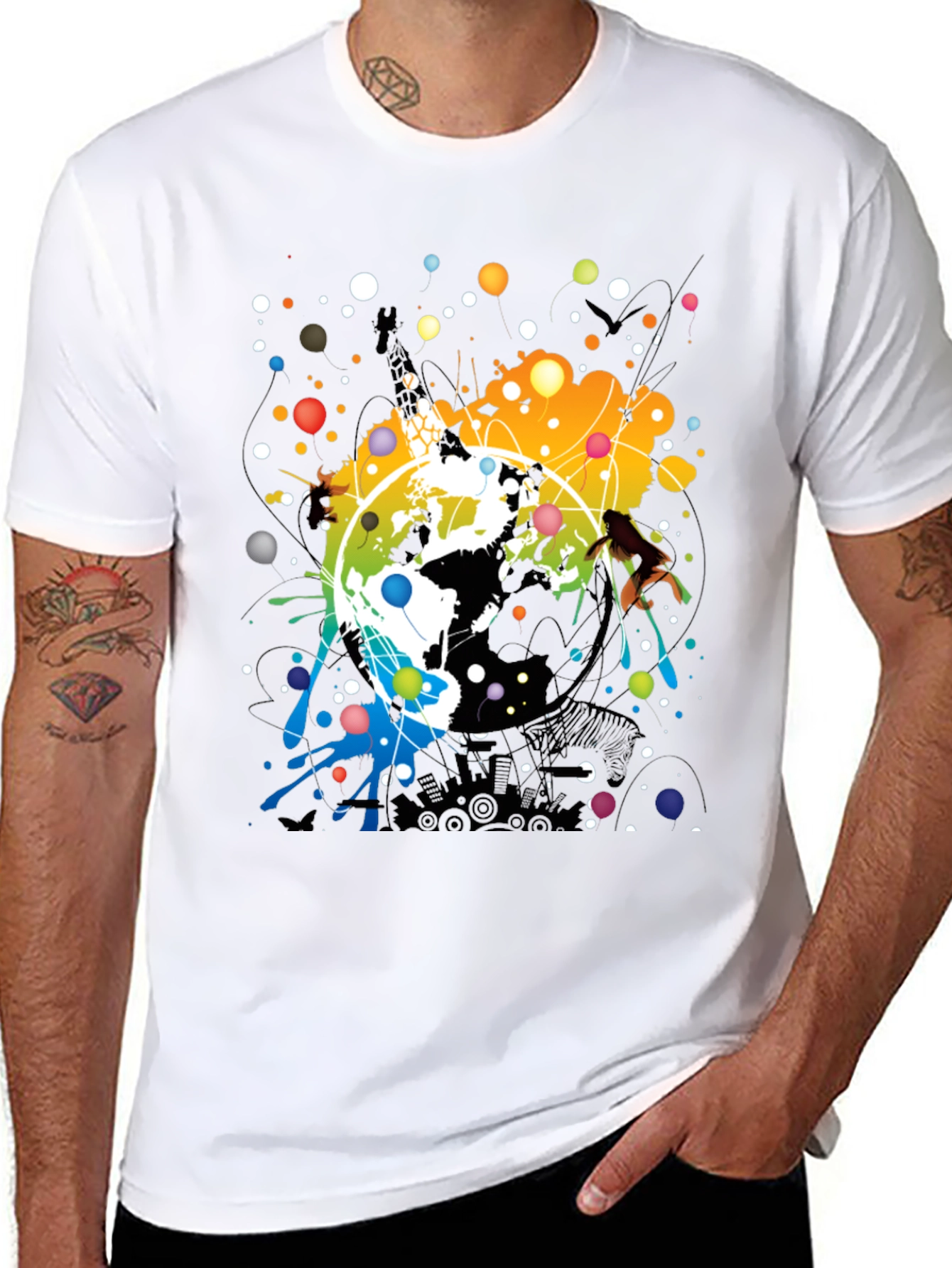 Abstract Earth Graphic Mens Black T-Shirt