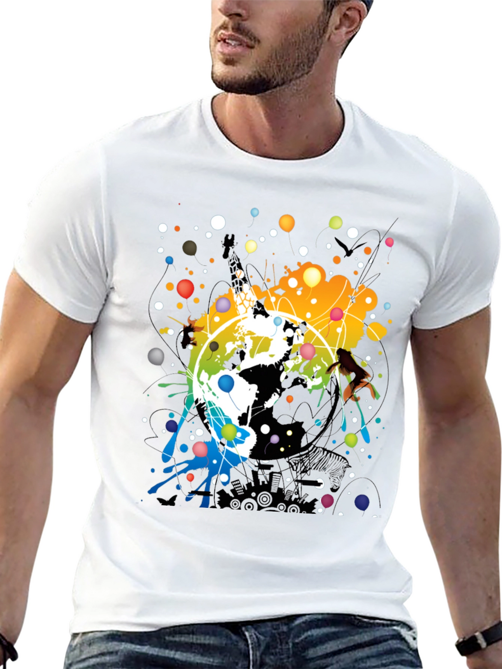 Abstract Earth Graphic Mens Black T-Shirt