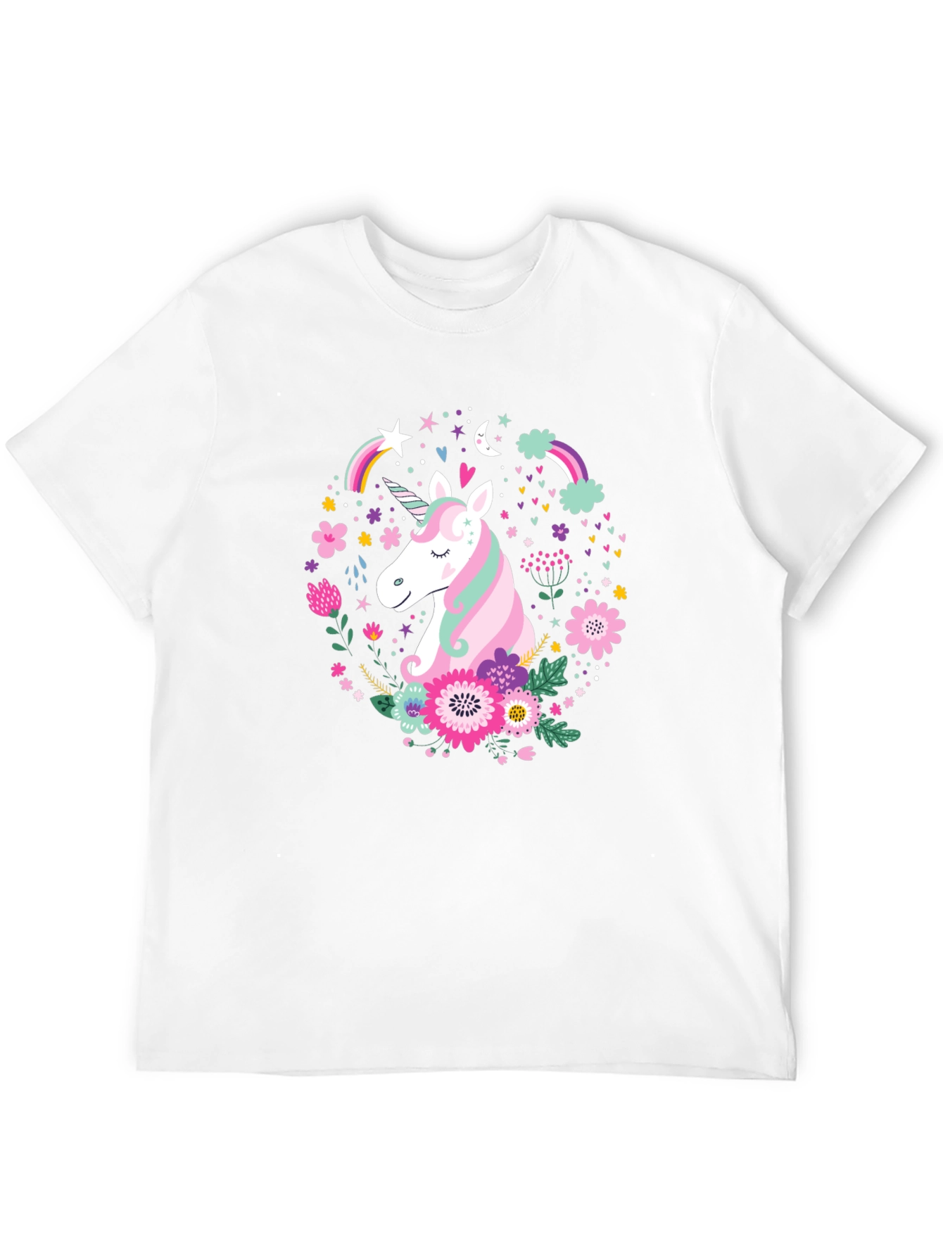 Unicorn Floral Graphic Black T-Shirt