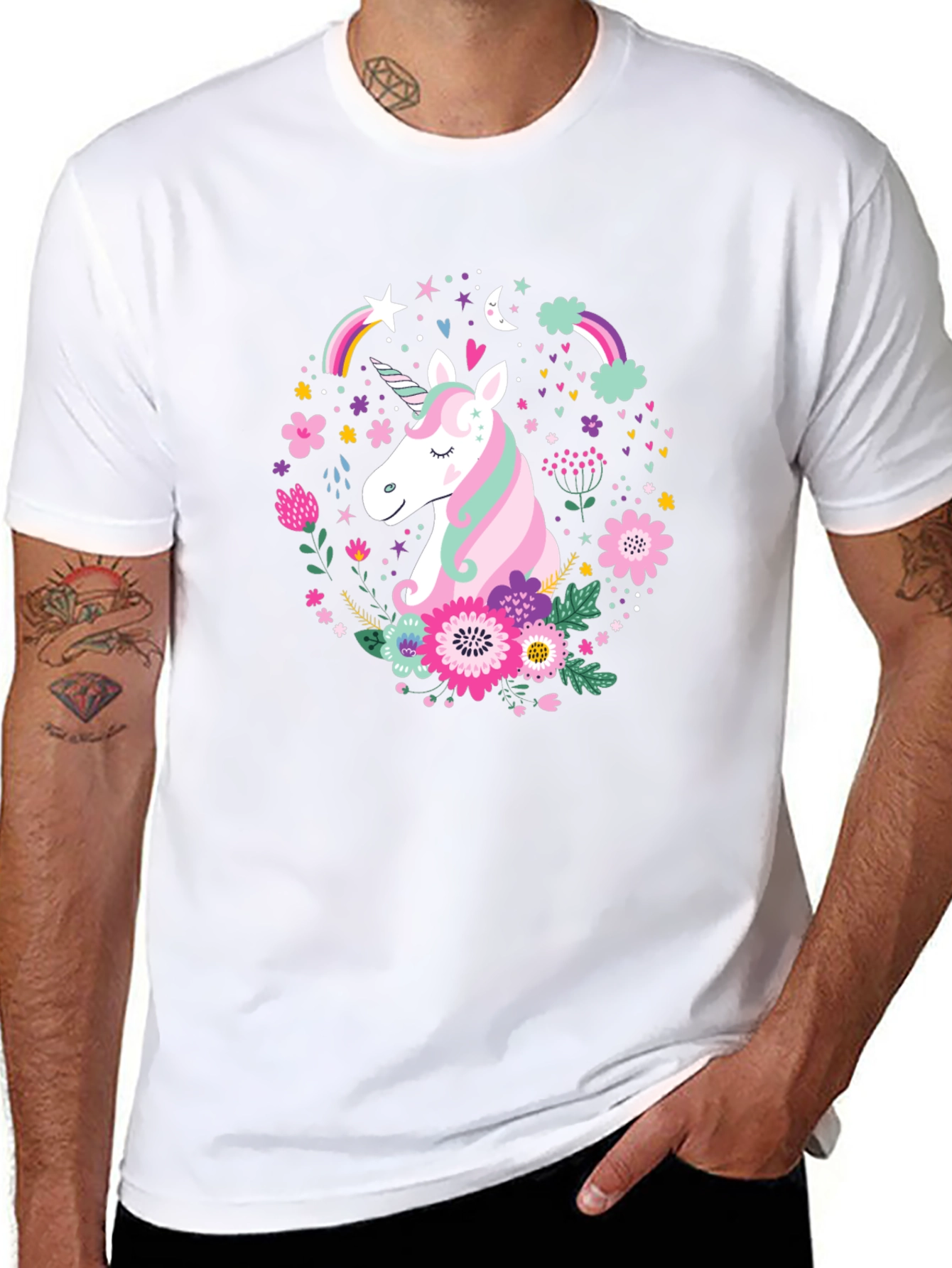Unicorn Floral Graphic Black T-Shirt