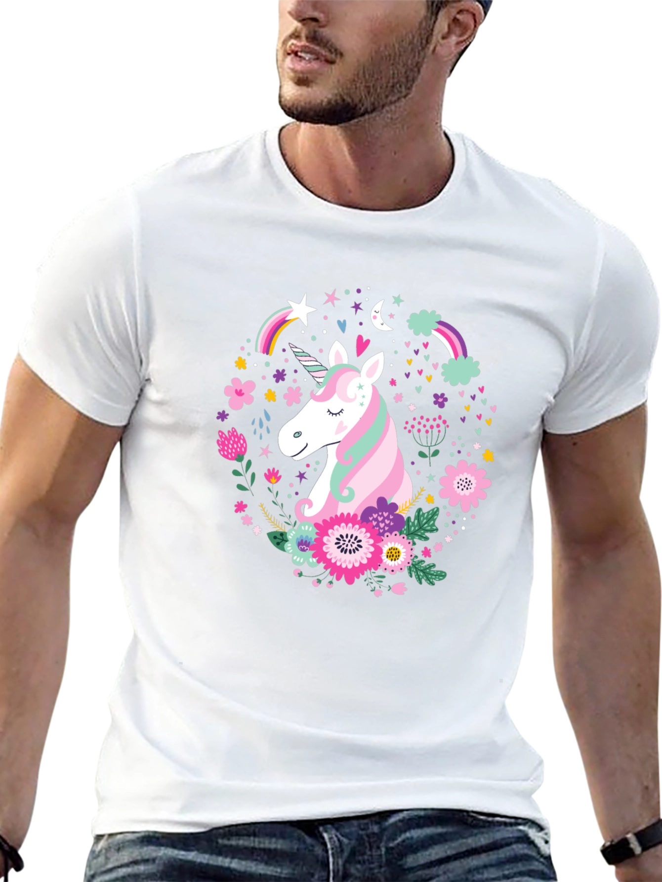 Unicorn Floral Graphic Black T-Shirt