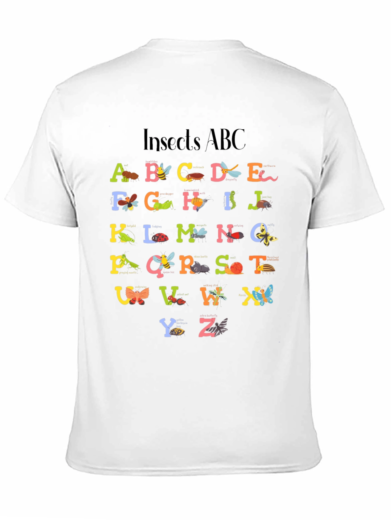 Insects ABC Graphic Print Black T-Shirt