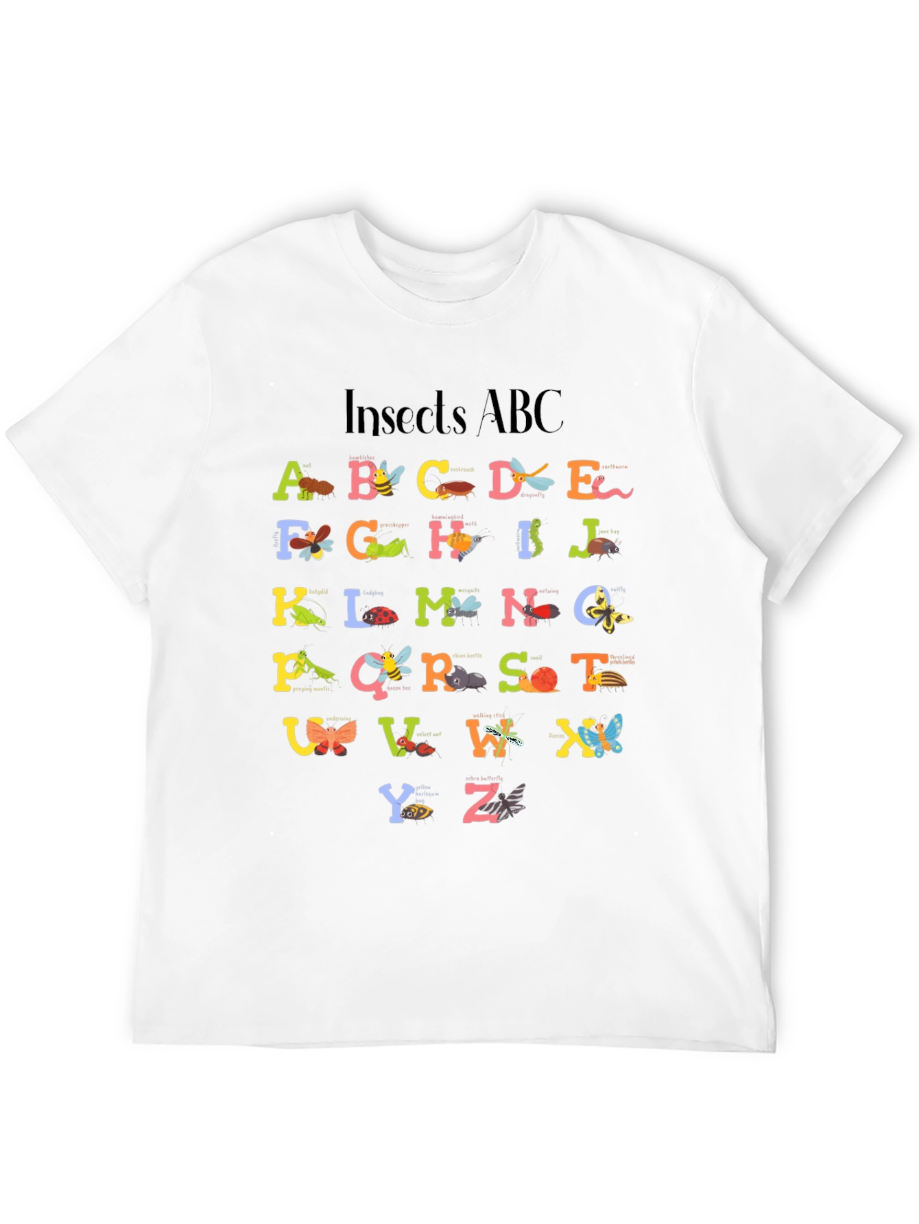 Insects ABC Graphic Print Black T-Shirt