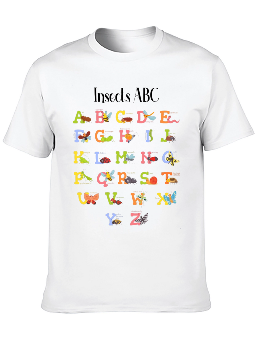 Insects ABC Graphic Print Black T-Shirt