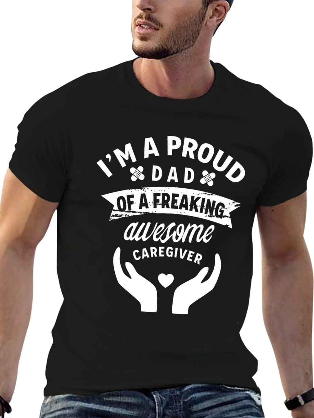 Proud Dad Awesome Caregiver Black T-Shirt